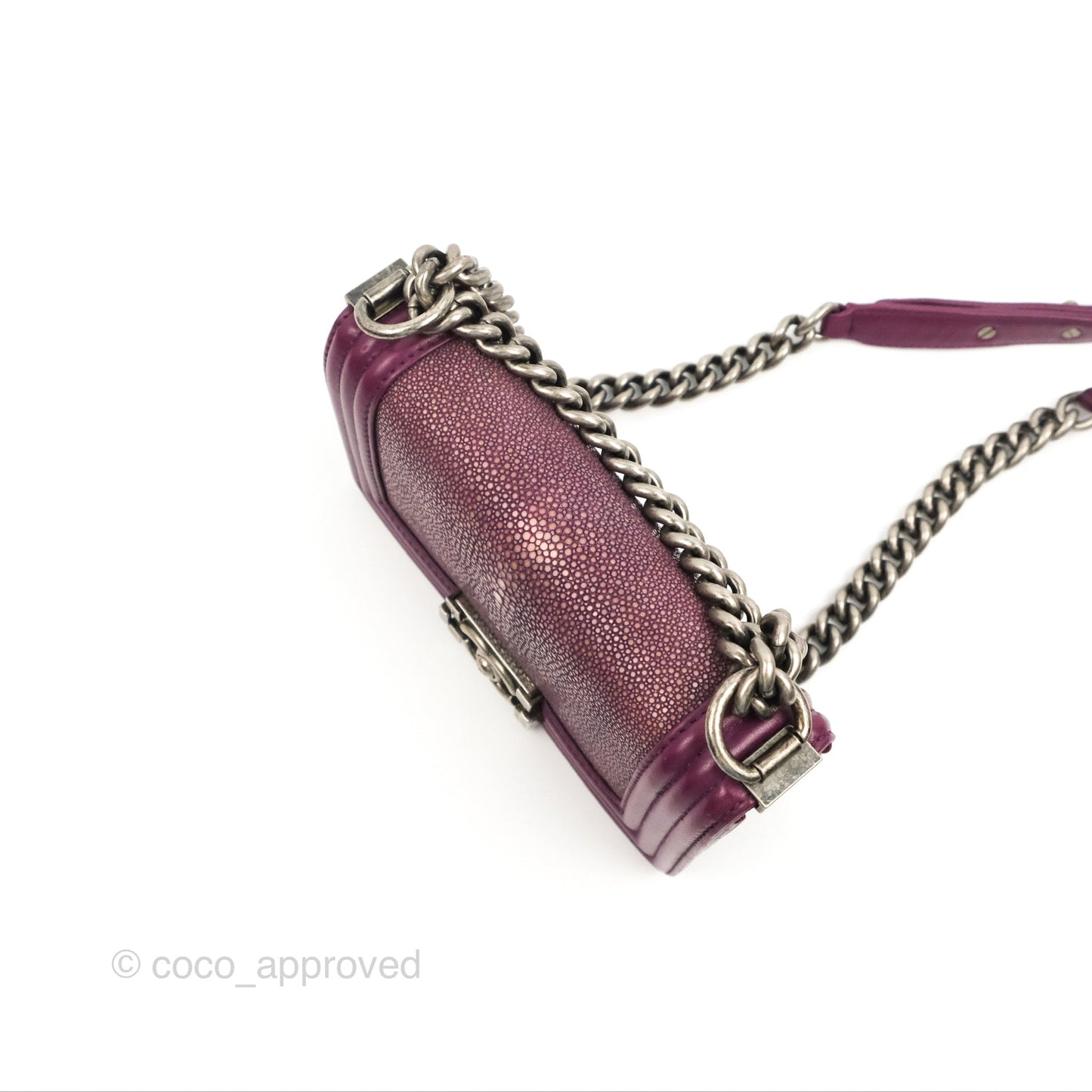 Chanel Small Boy Plum Purple Stingray Ruthenium Hardware