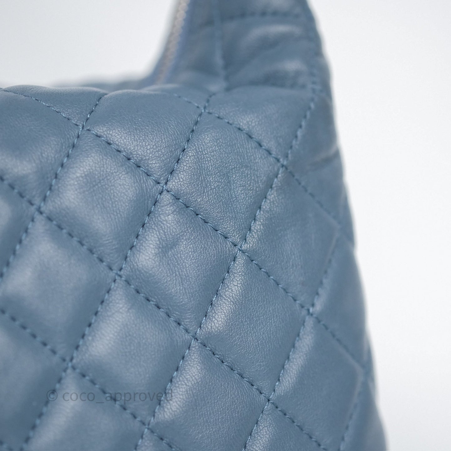 Chanel Quilted Hobo Handbag Teal Lambskin Silver Hardware