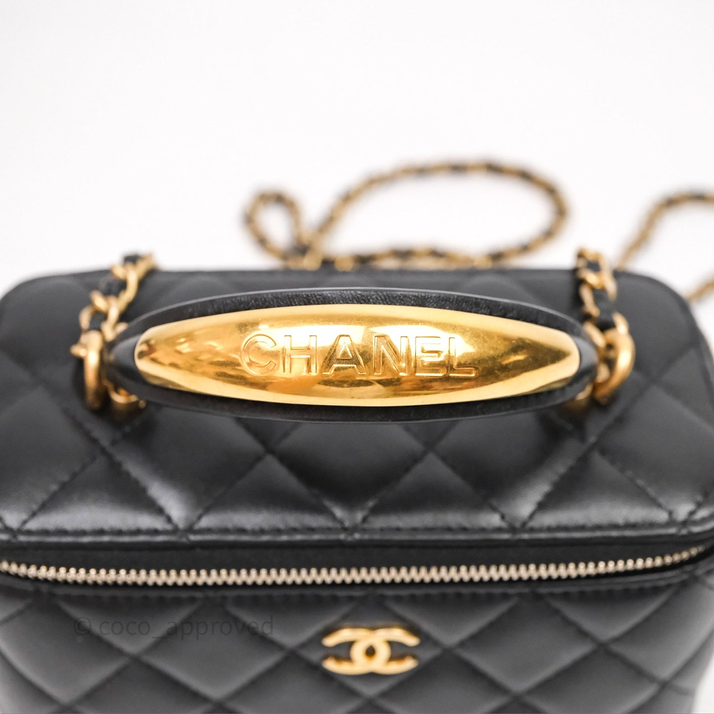 Chanel Vanity Rectangular Metal Top Handle Black Lambskin Aged Gold Hardware