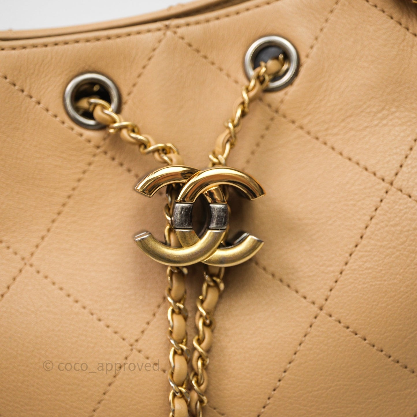 Chanel Drawstring Bucket Bag Beige Calfskin Mixed Hardware