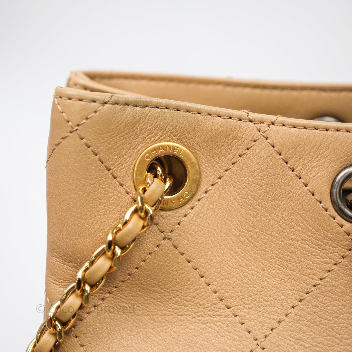 Chanel Drawstring Bucket Bag Beige Calfskin Mixed Hardware