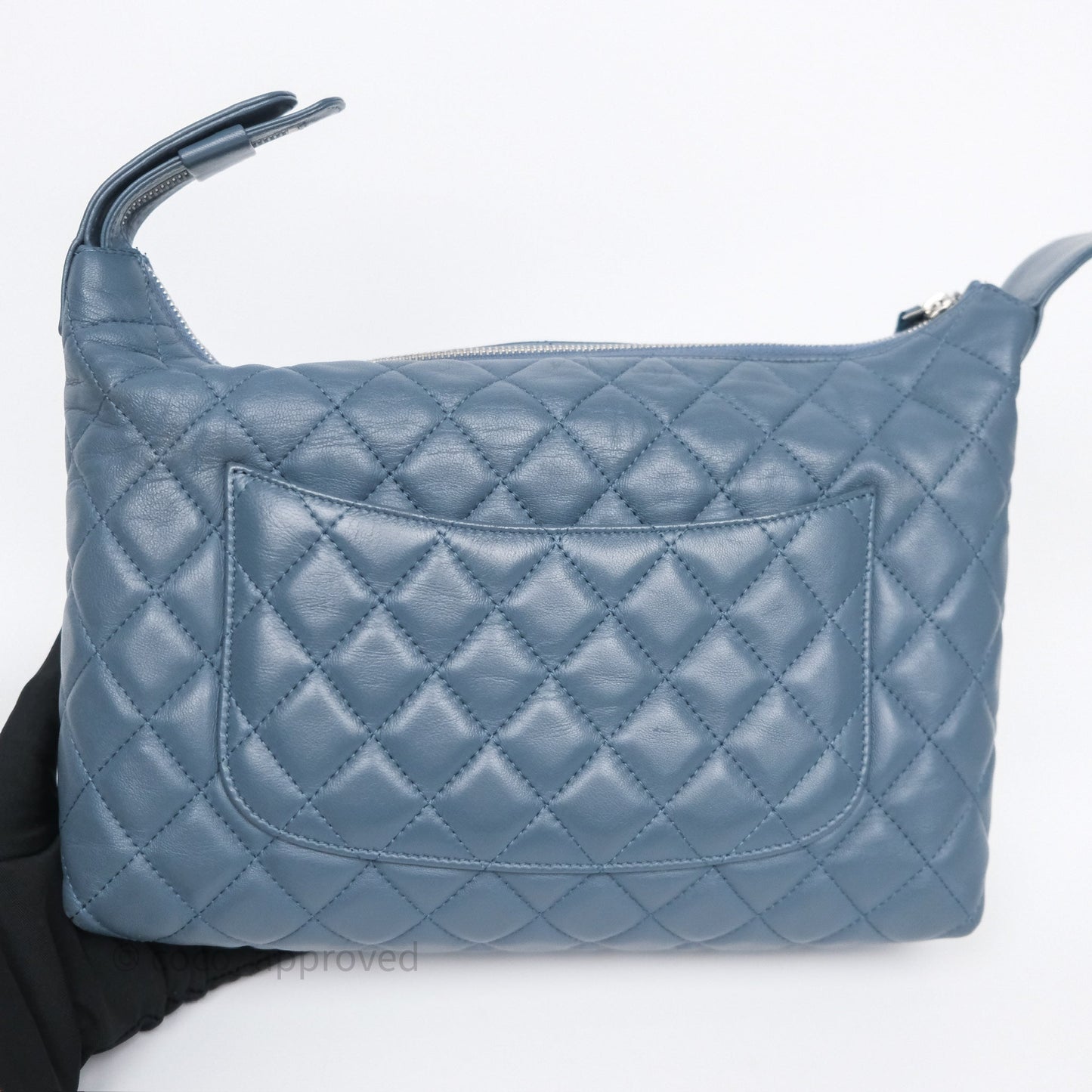 Chanel Quilted Hobo Handbag Teal Lambskin Silver Hardware