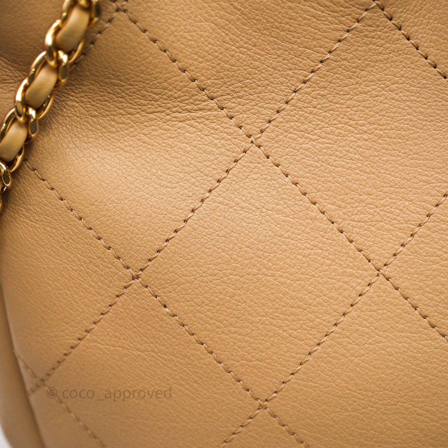 Chanel Drawstring Bucket Bag Beige Calfskin Mixed Hardware