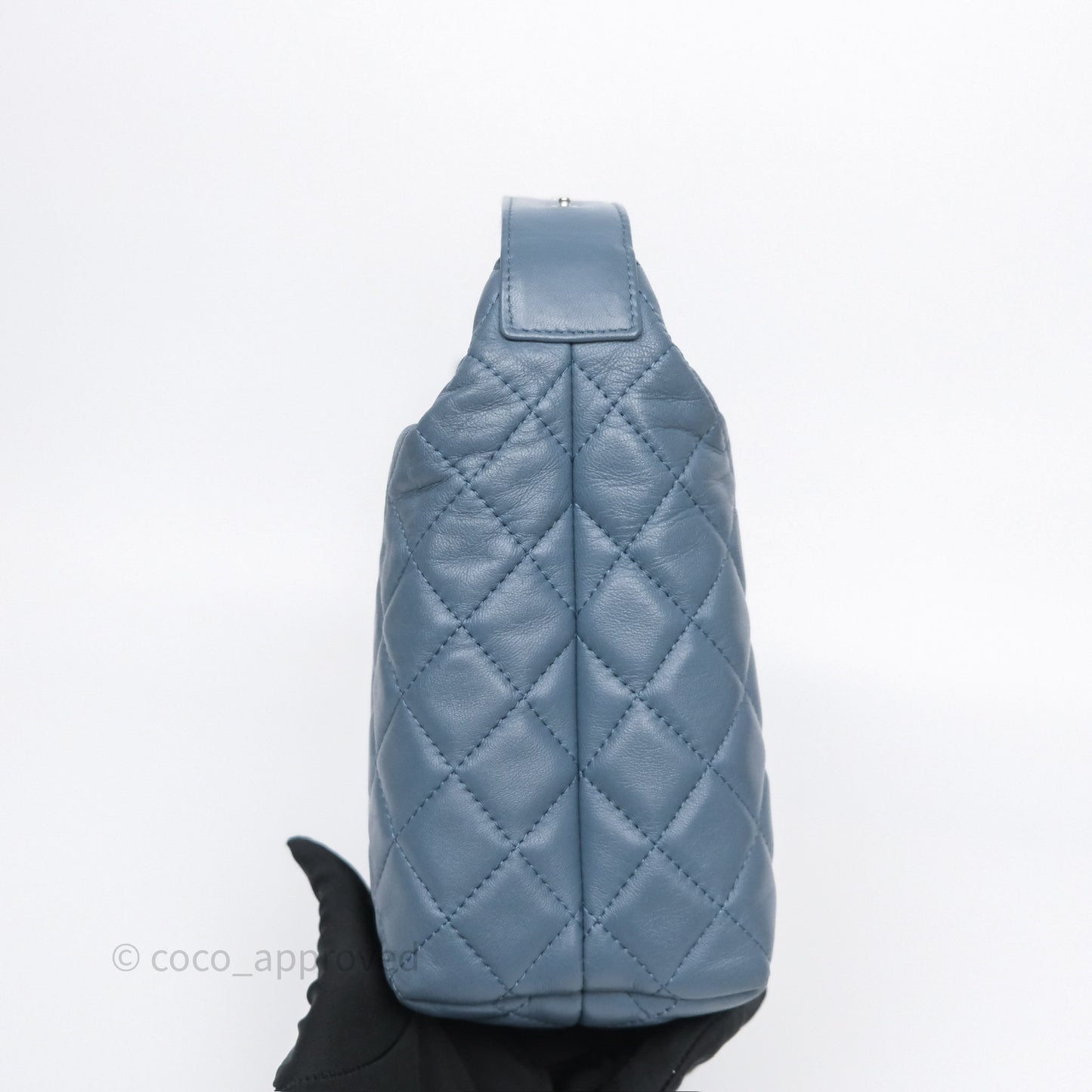 Chanel Quilted Hobo Handbag Teal Lambskin Silver Hardware