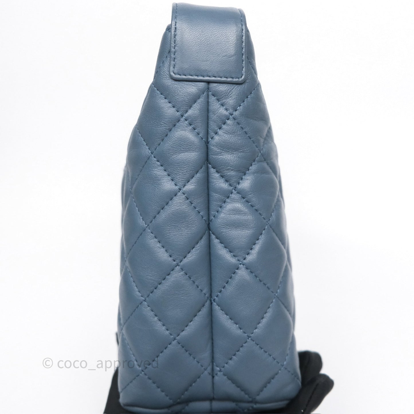 Chanel Quilted Hobo Handbag Teal Lambskin Silver Hardware