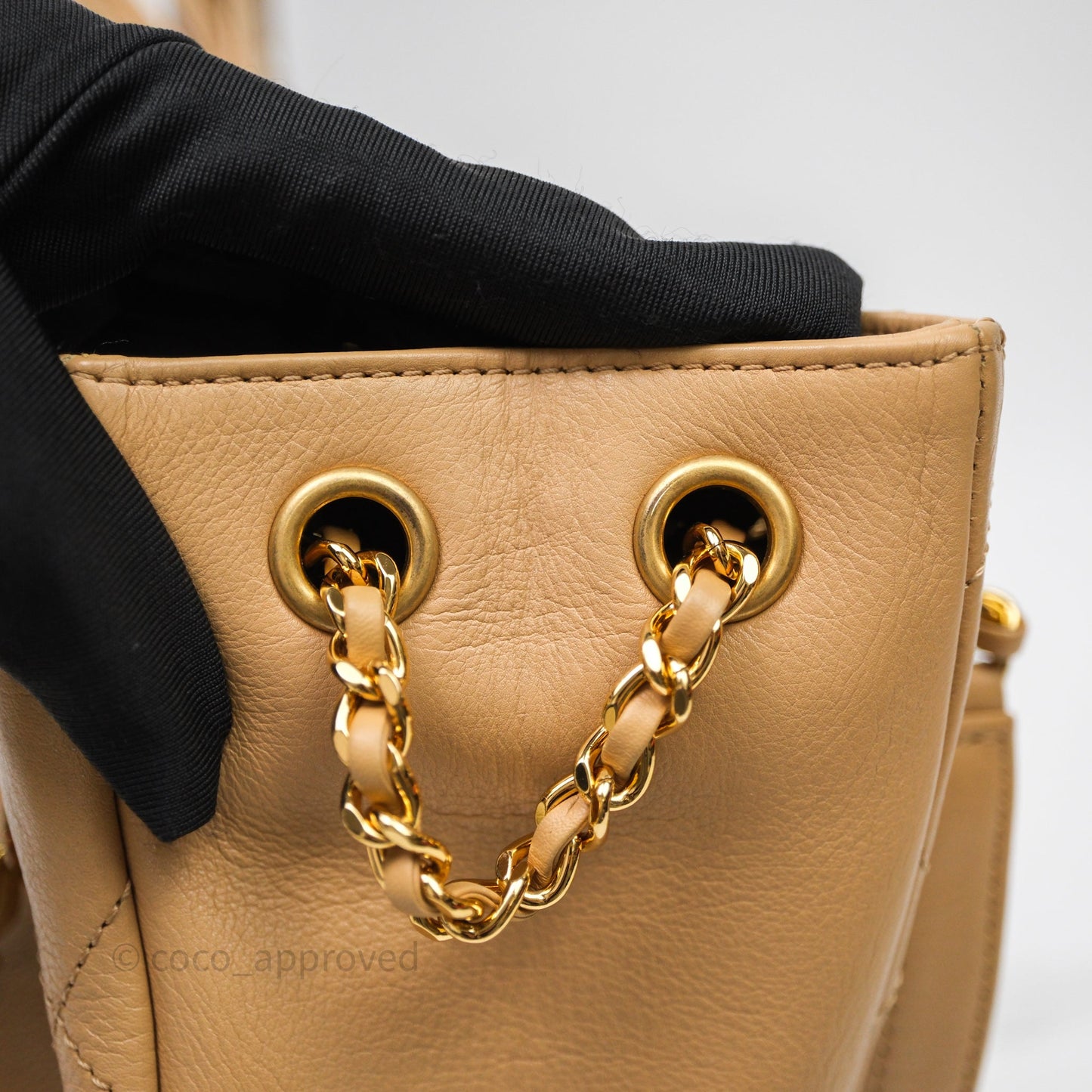 Chanel Drawstring Bucket Bag Beige Calfskin Mixed Hardware