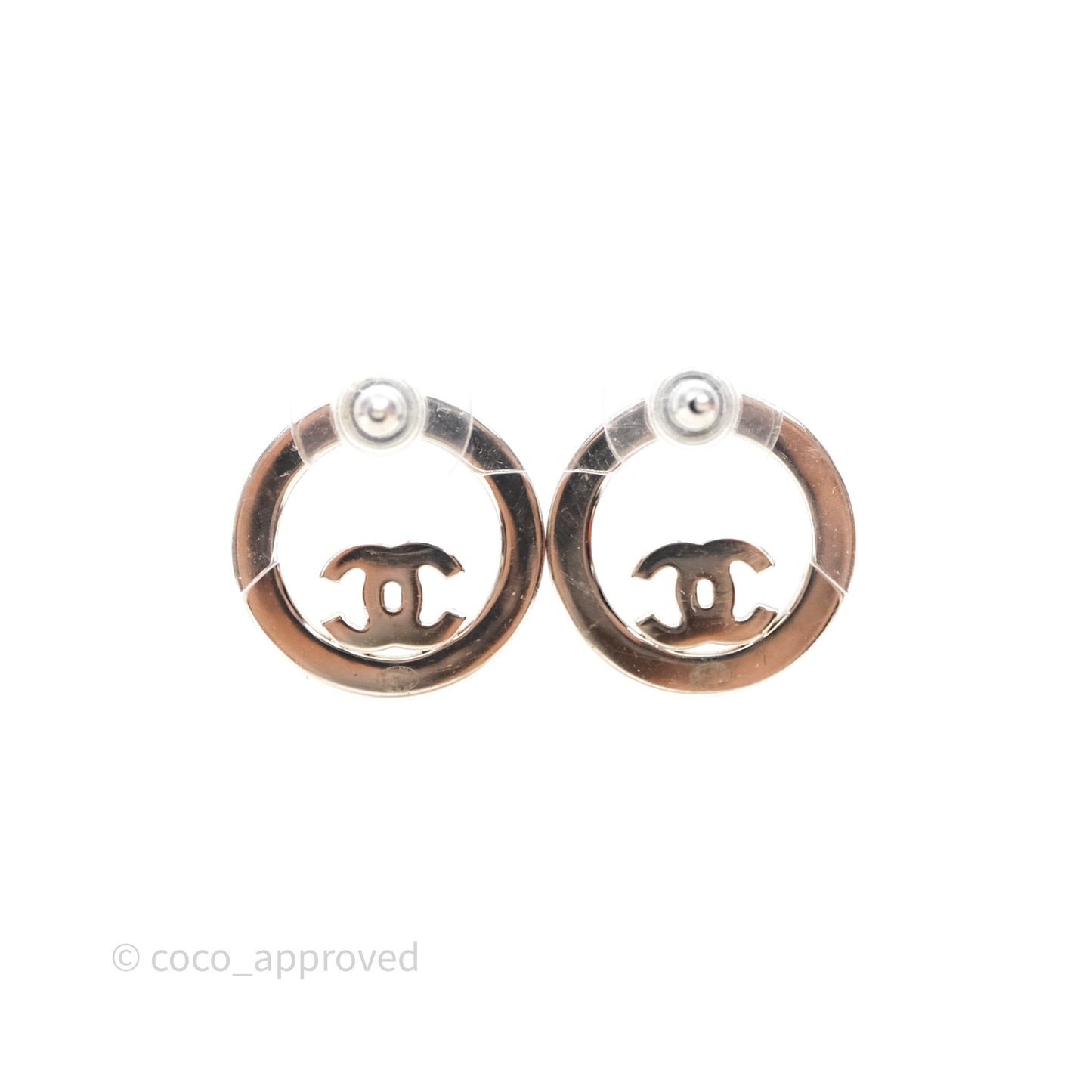 Chanel Crystal CC Round Earrings Silver Tone 17S