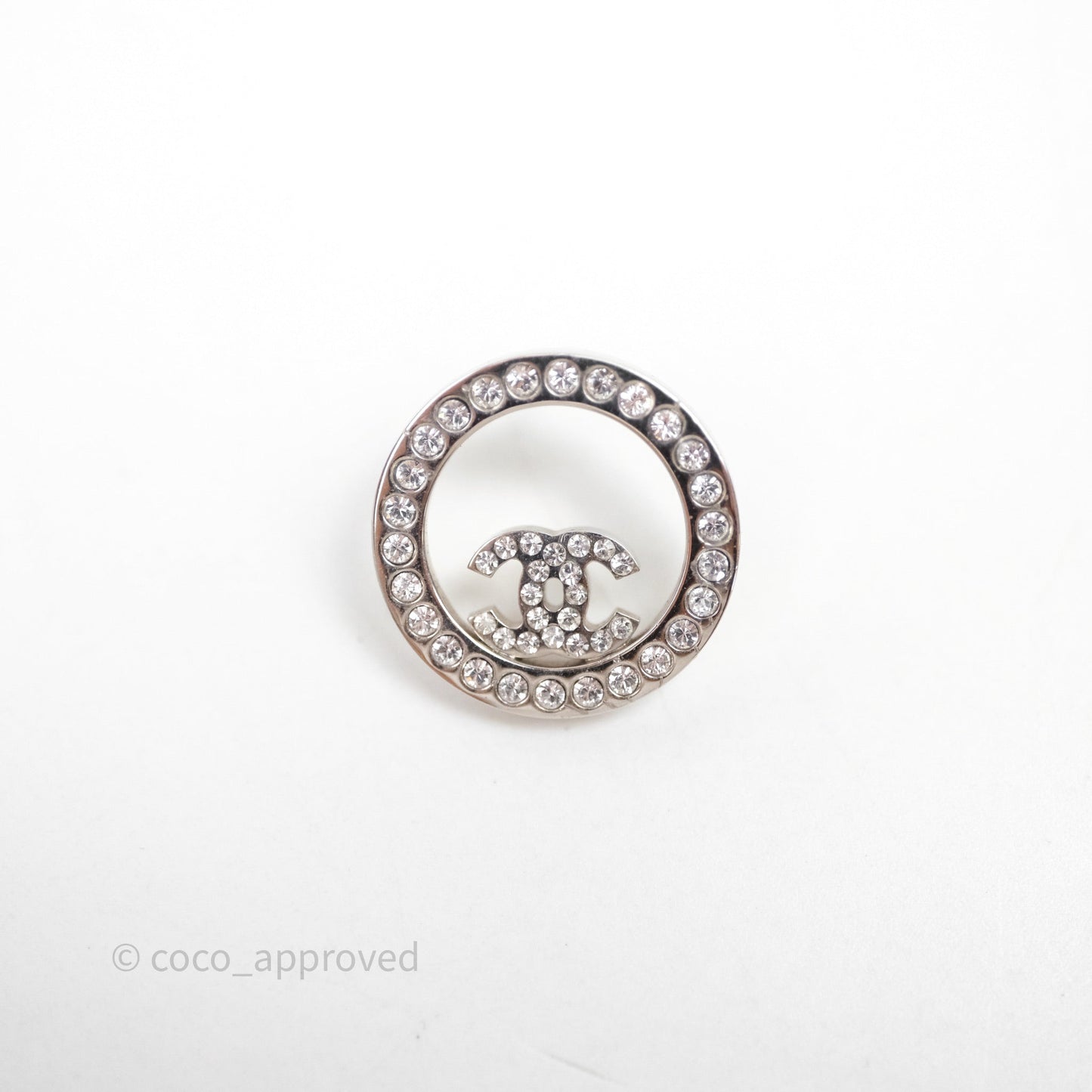 Chanel Crystal CC Round Earrings Silver Tone 17S