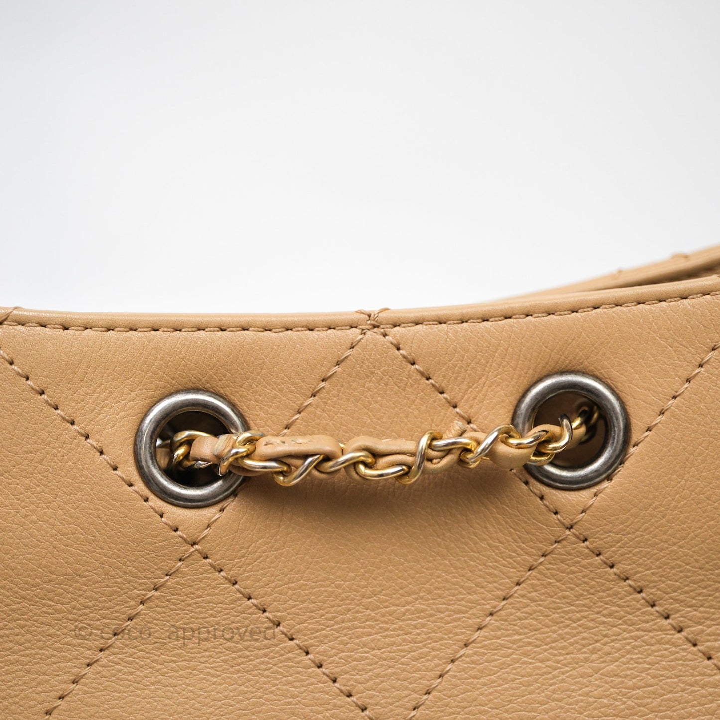 Chanel Drawstring Bucket Bag Beige Calfskin Mixed Hardware