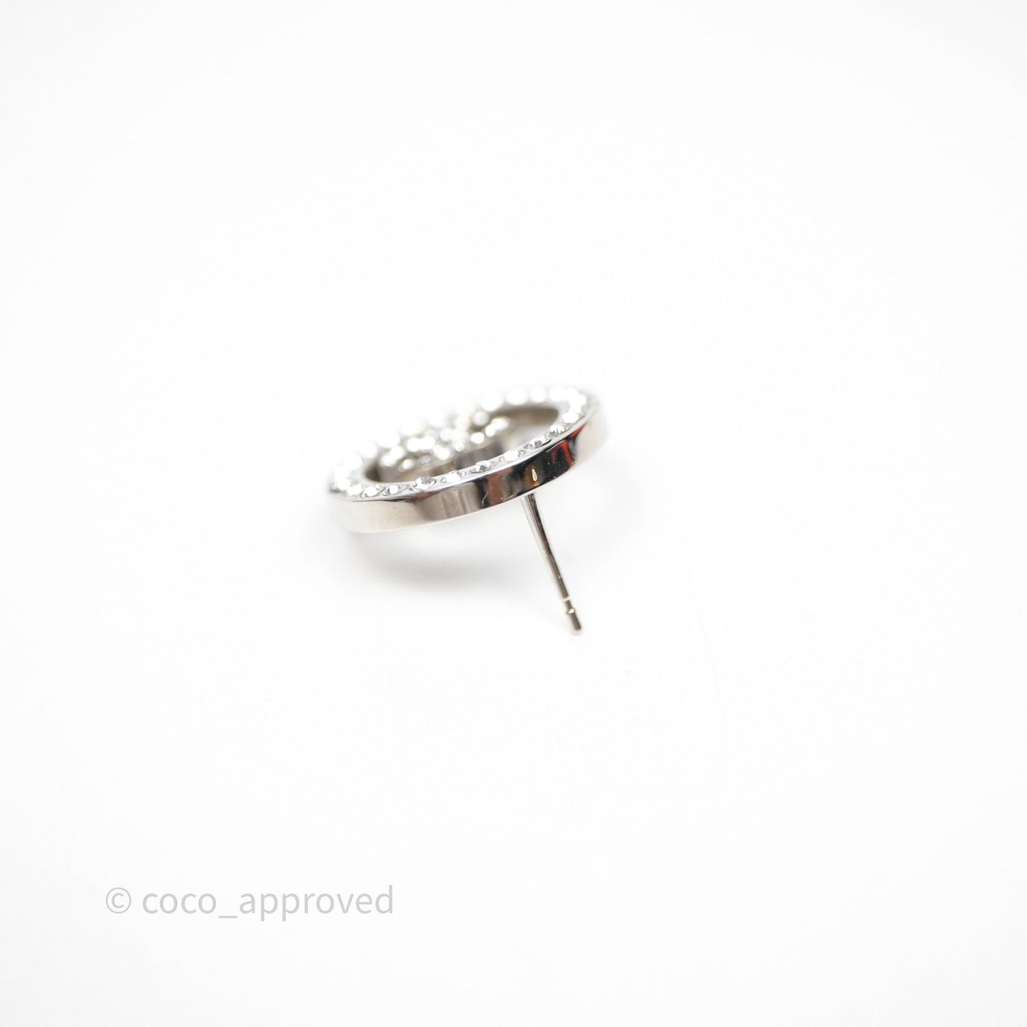 Chanel Crystal CC Round Earrings Silver Tone 17S