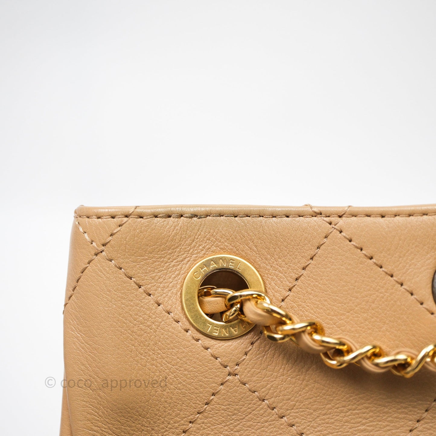 Chanel Drawstring Bucket Bag Beige Calfskin Mixed Hardware