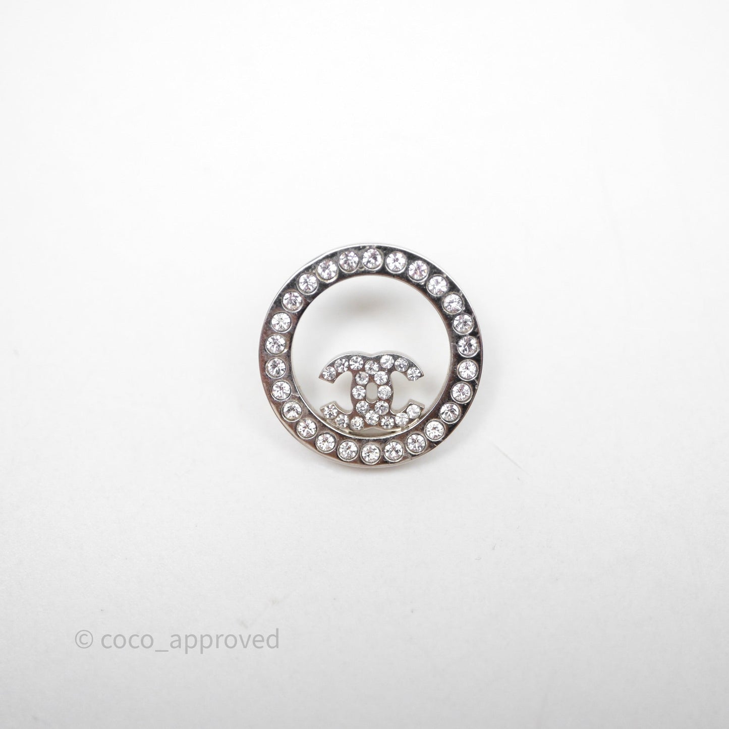 Chanel Crystal CC Round Earrings Silver Tone 17S