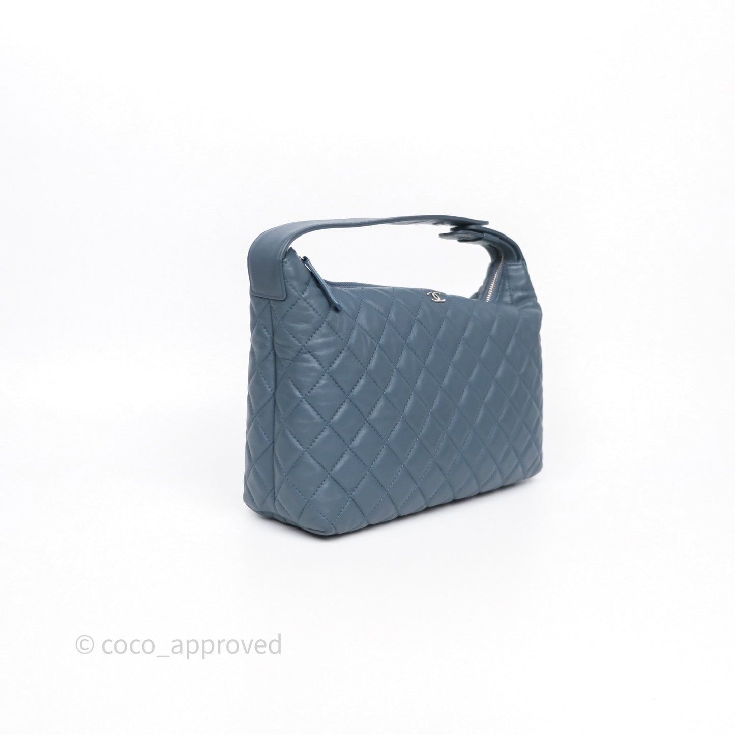 Chanel Quilted Hobo Handbag Teal Lambskin Silver Hardware