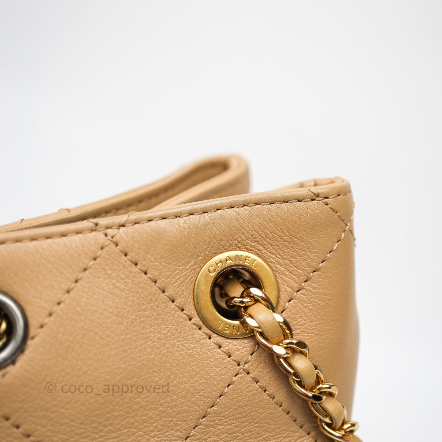 Chanel Drawstring Bucket Bag Beige Calfskin Mixed Hardware