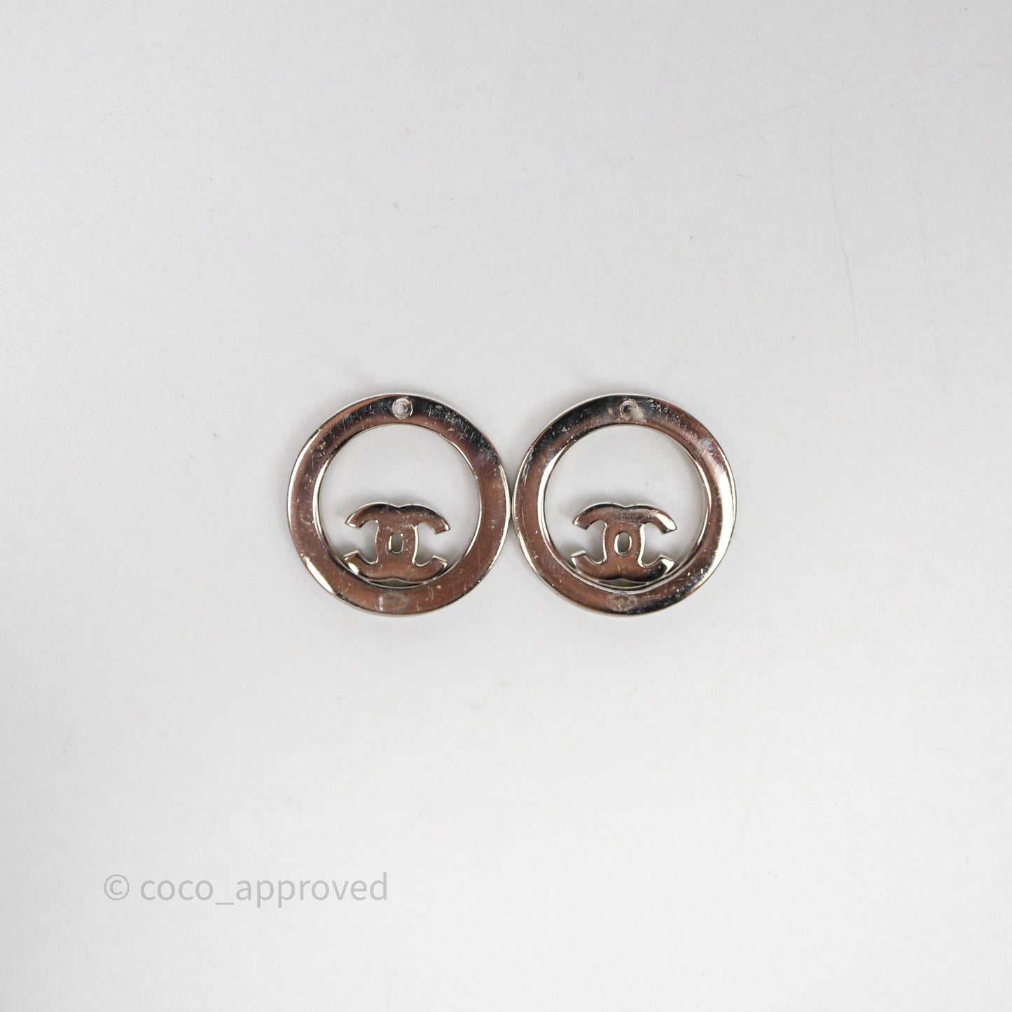 Chanel Crystal CC Round Earrings Silver Tone 17S
