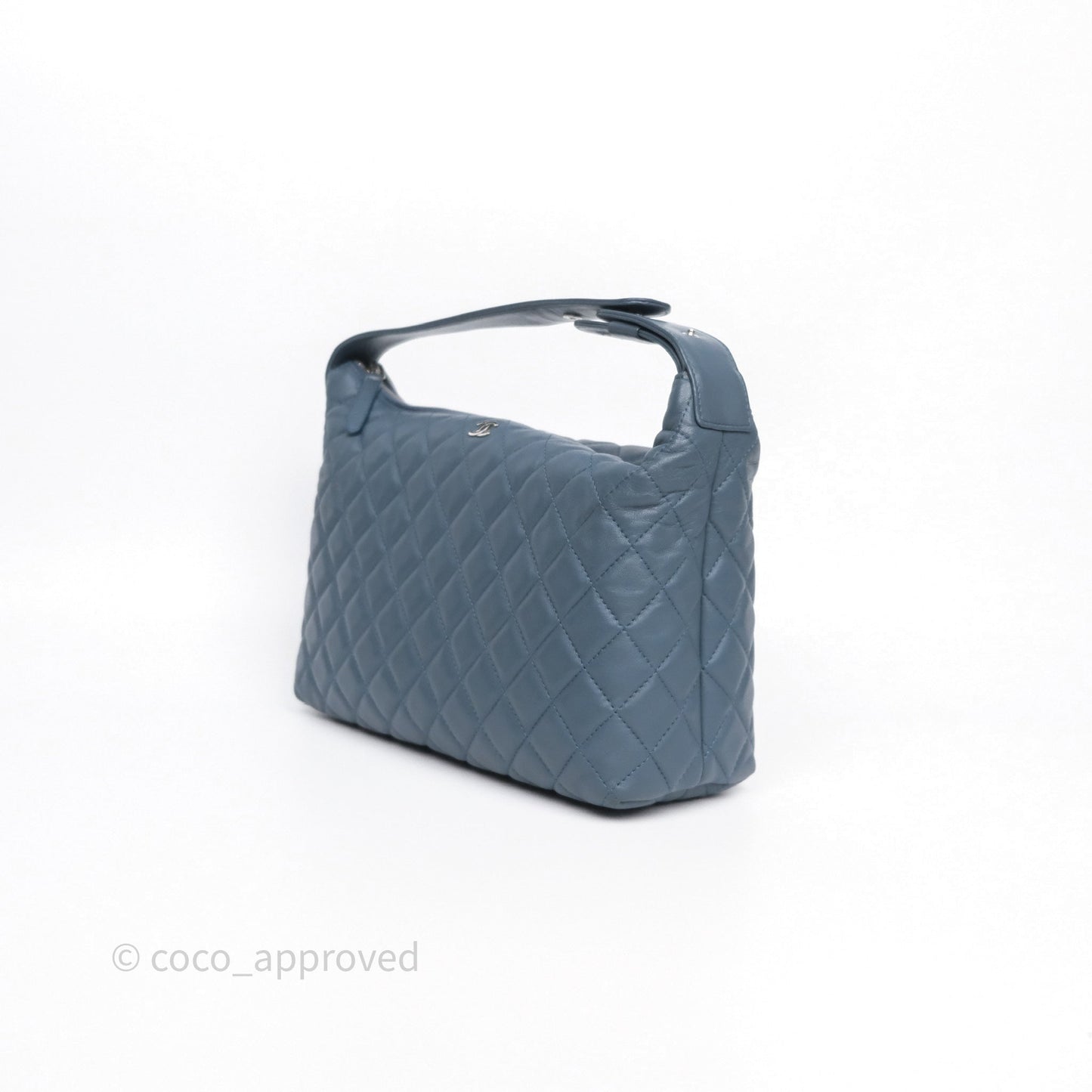 Chanel Quilted Hobo Handbag Teal Lambskin Silver Hardware