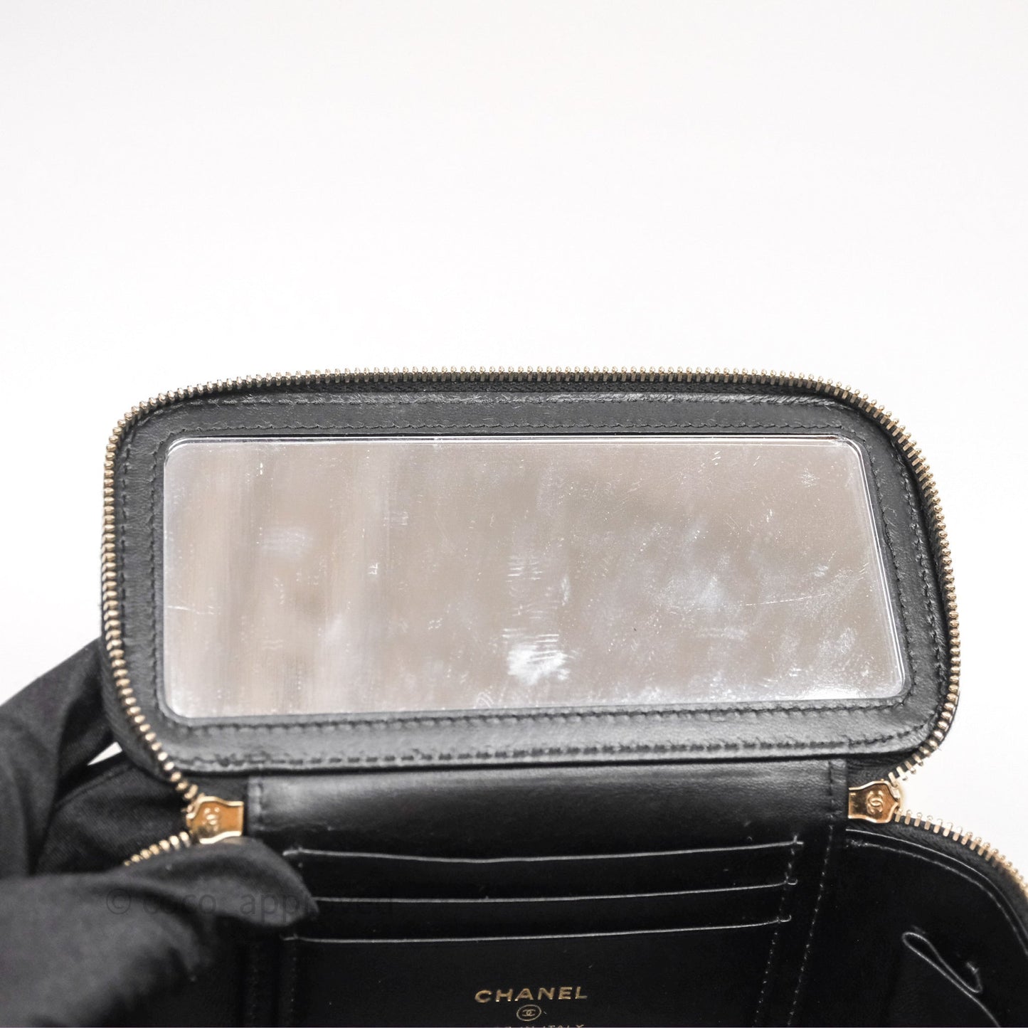 Chanel Vanity Rectangular Metal Top Handle Black Lambskin Aged Gold Hardware