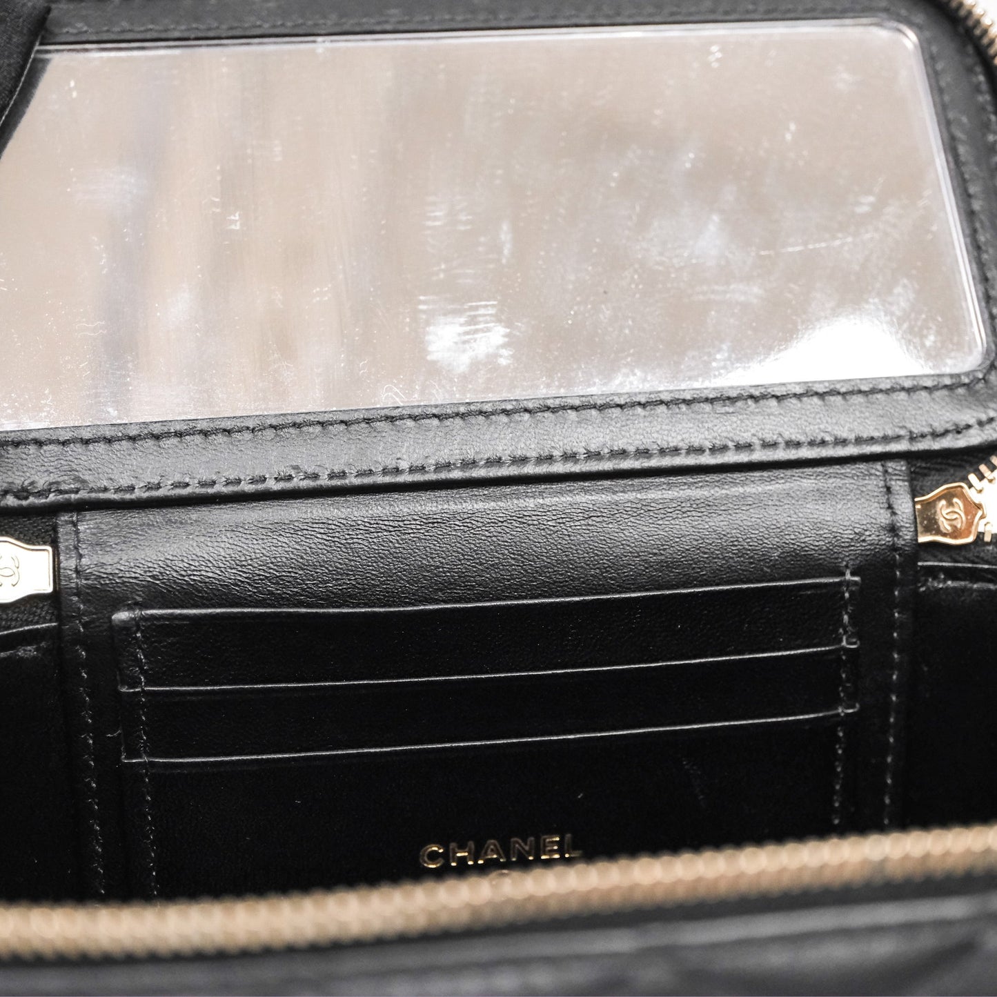 Chanel Vanity Rectangular Metal Top Handle Black Lambskin Aged Gold Hardware