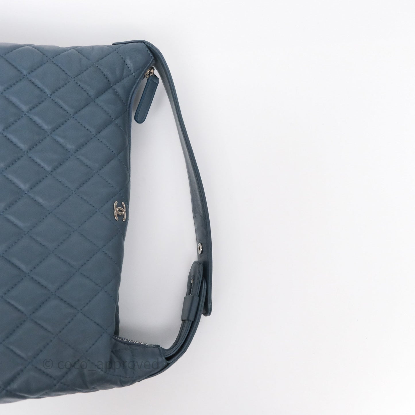 Chanel Quilted Hobo Handbag Teal Lambskin Silver Hardware