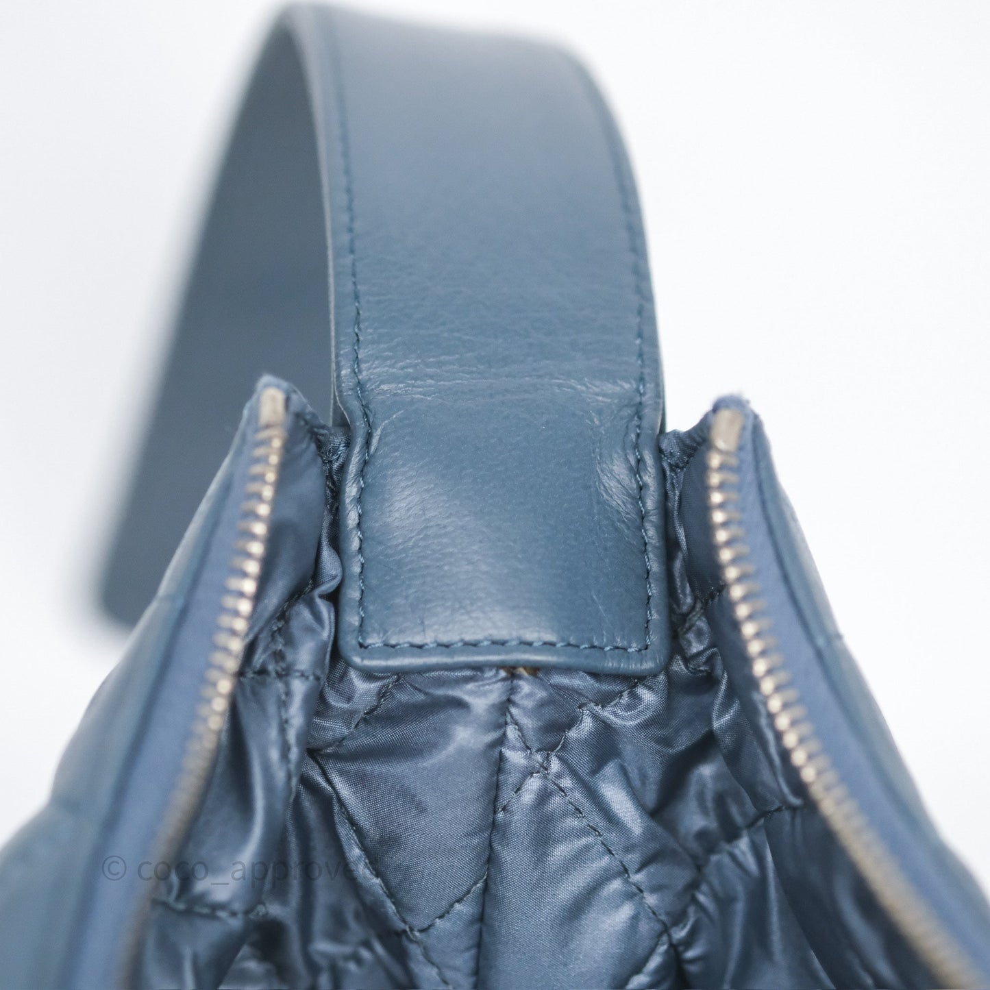 Chanel Quilted Hobo Handbag Teal Lambskin Silver Hardware