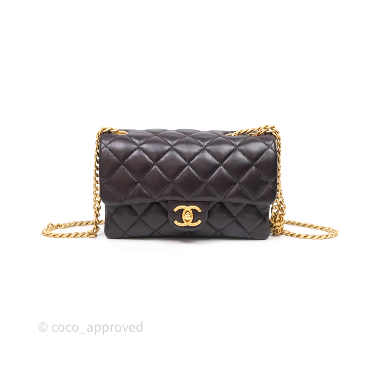 Chanel Small All Slide Adjustable Chain Flap Bag Dark Brown Lambskin Aged Gold Hardware