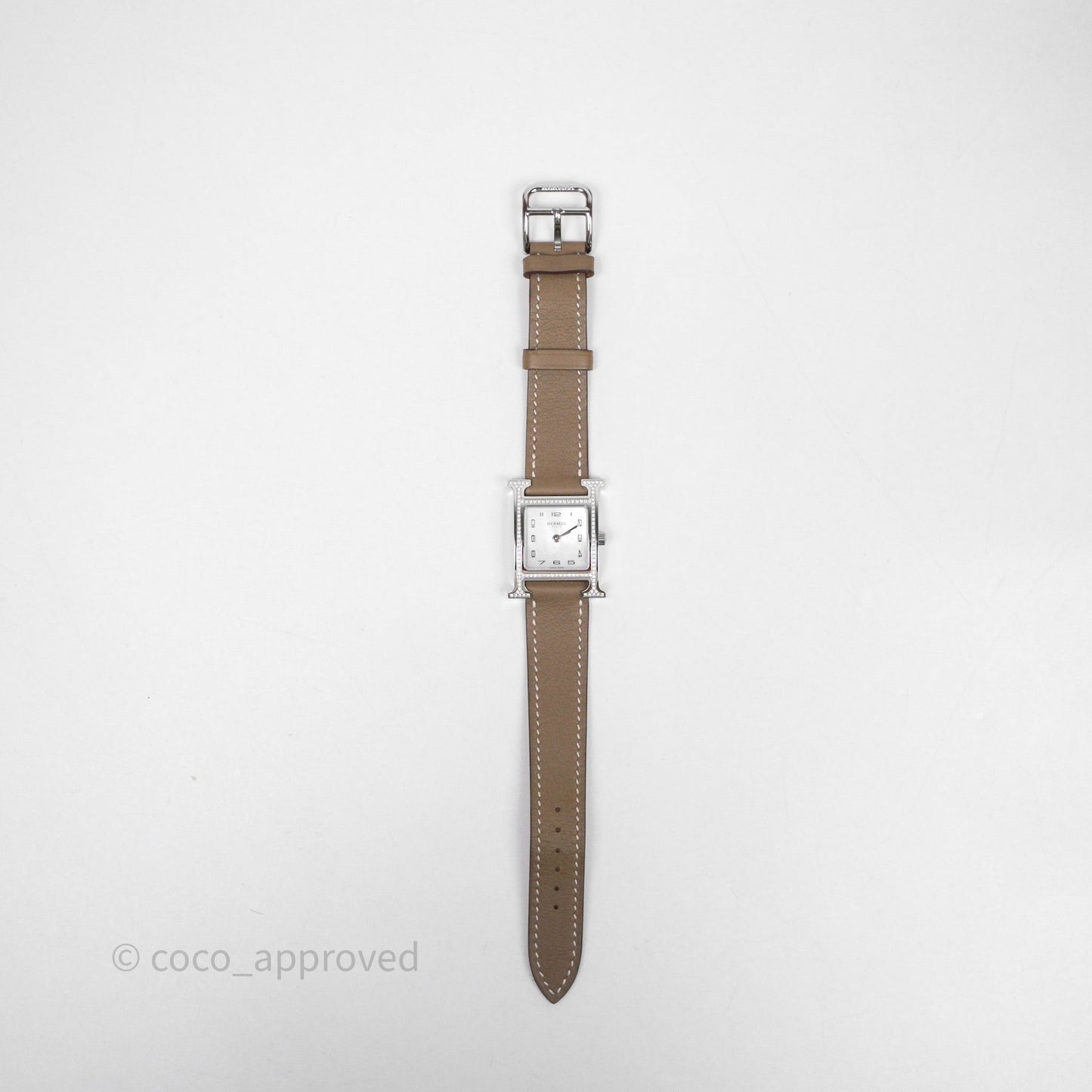 Hermès Heure H Watch Diamond Etoupe Swift Palladium Hardware