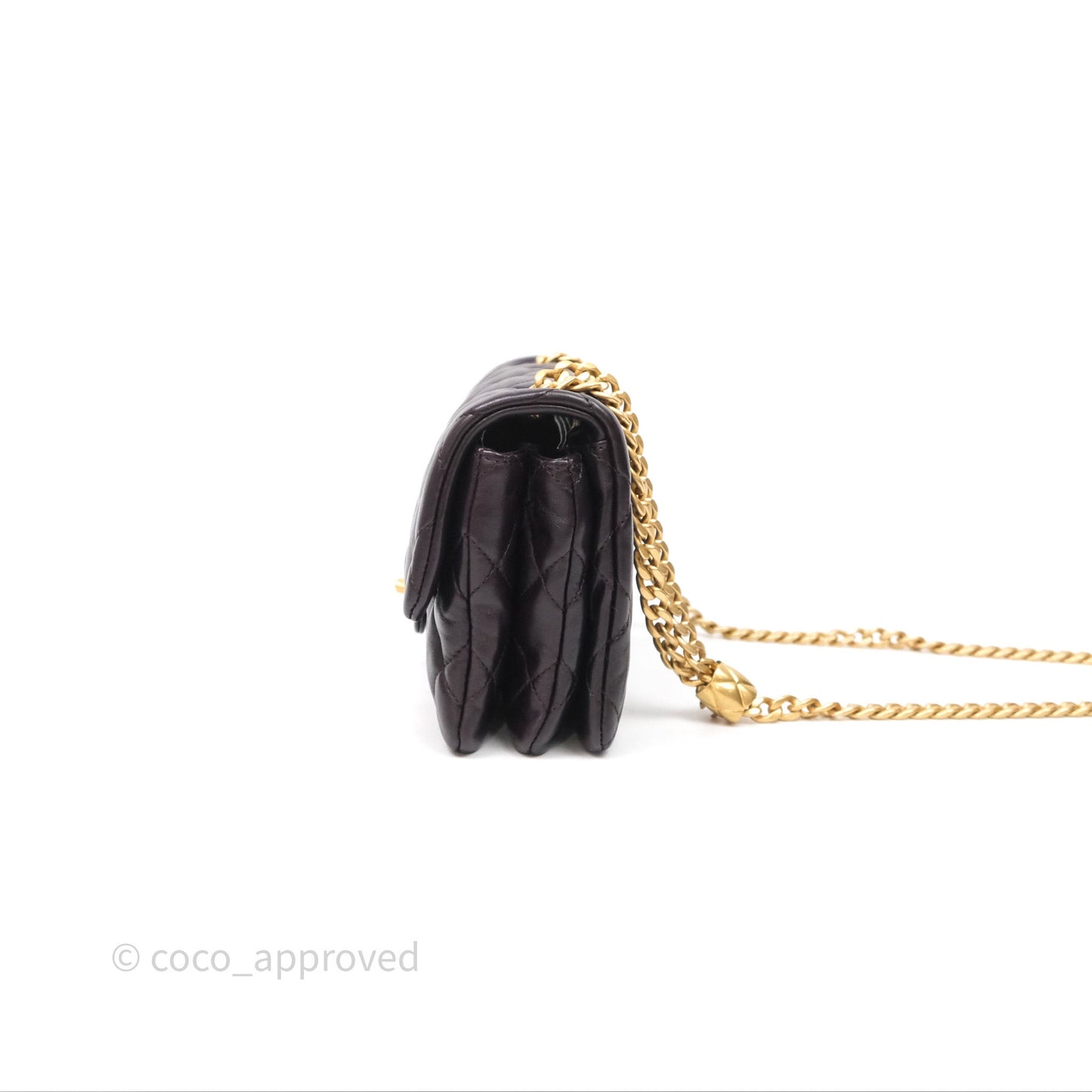 Chanel Small All Slide Adjustable Chain Flap Bag Dark Brown Lambskin Aged Gold Hardware