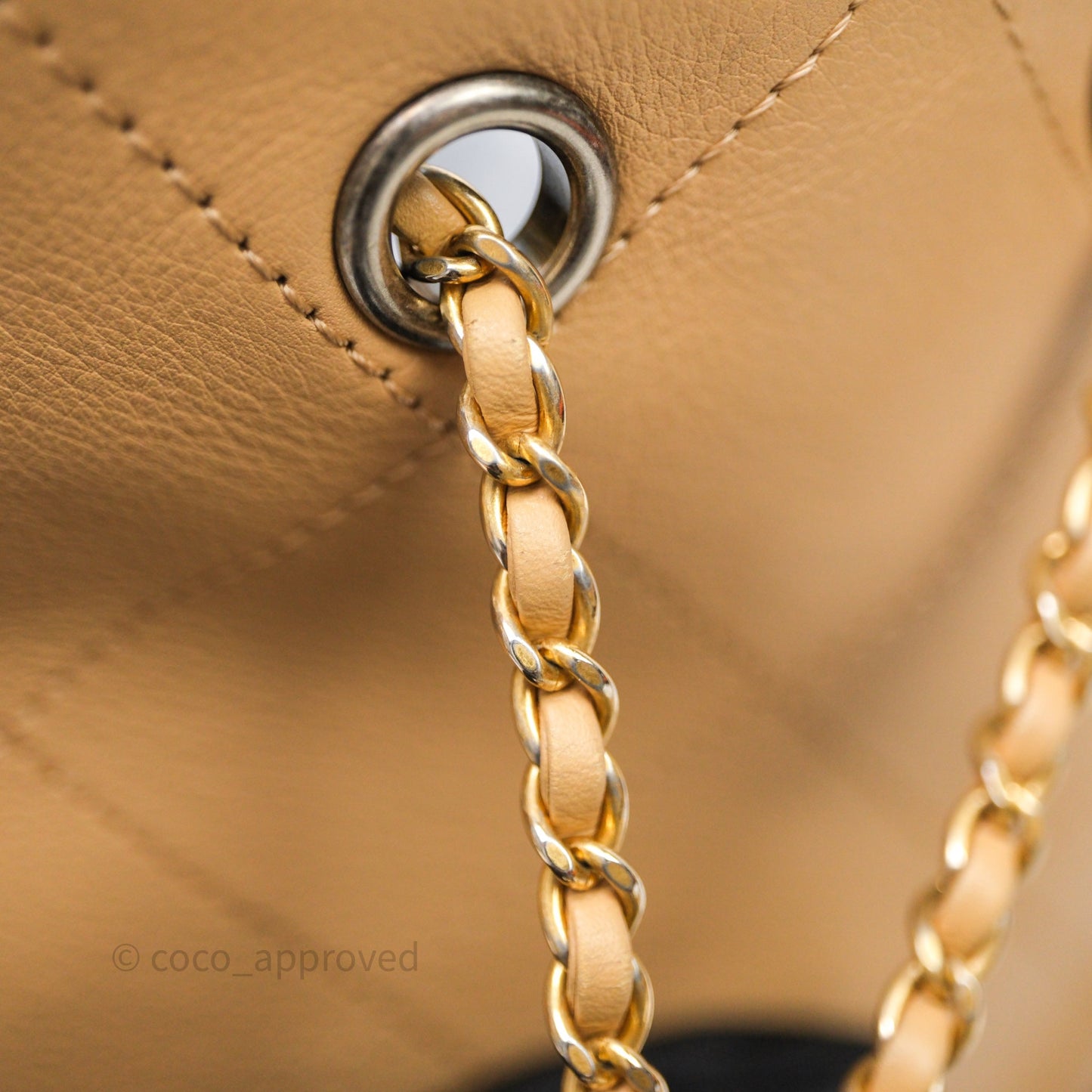 Chanel Drawstring Bucket Bag Beige Calfskin Mixed Hardware