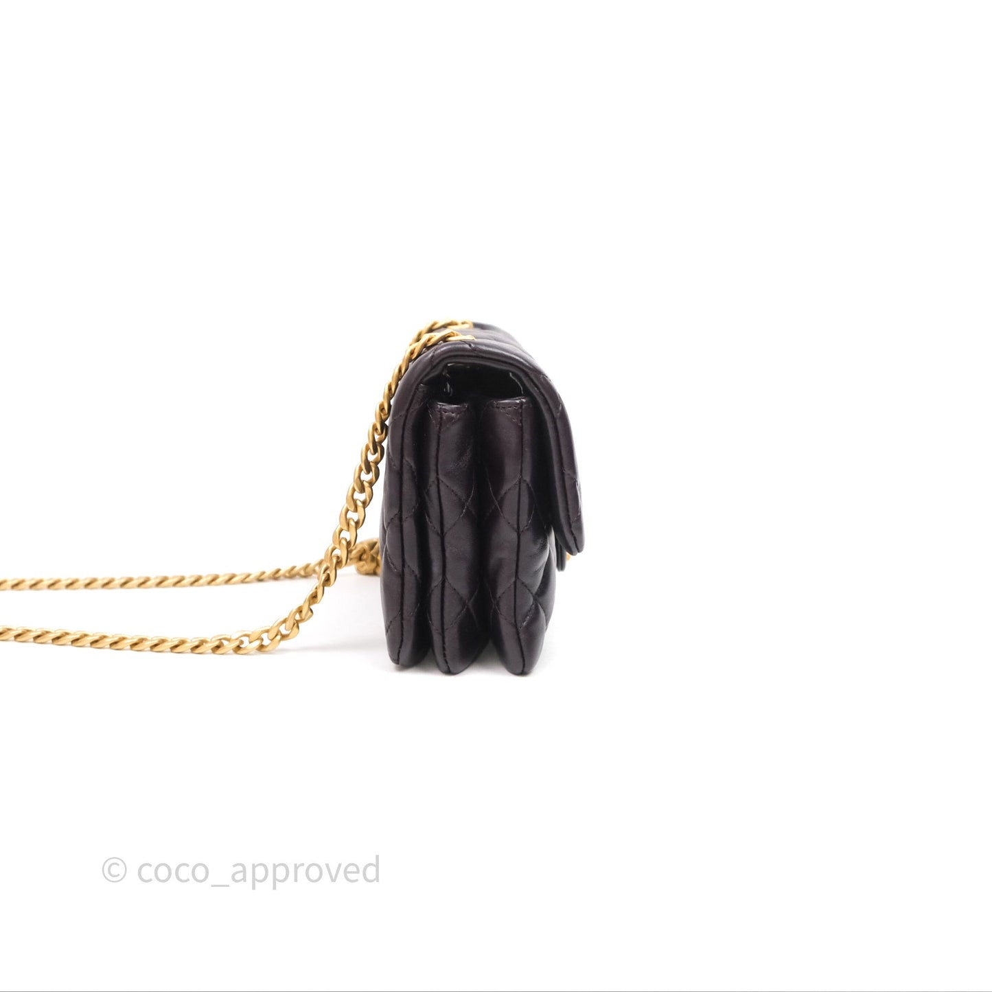 Chanel Small All Slide Adjustable Chain Flap Bag Dark Brown Lambskin Aged Gold Hardware