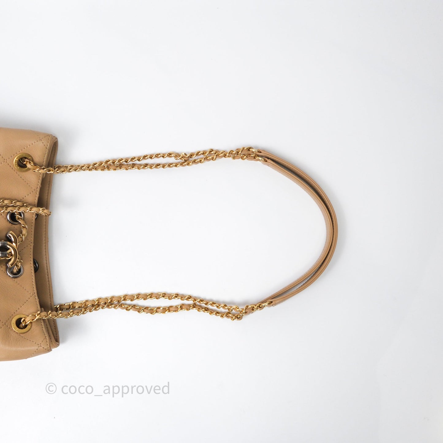 Chanel Drawstring Bucket Bag Beige Calfskin Mixed Hardware