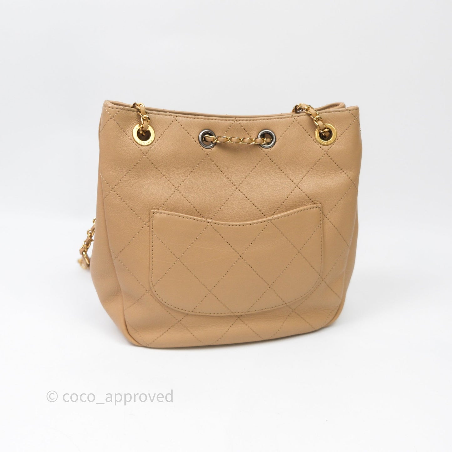 Chanel Drawstring Bucket Bag Beige Calfskin Mixed Hardware