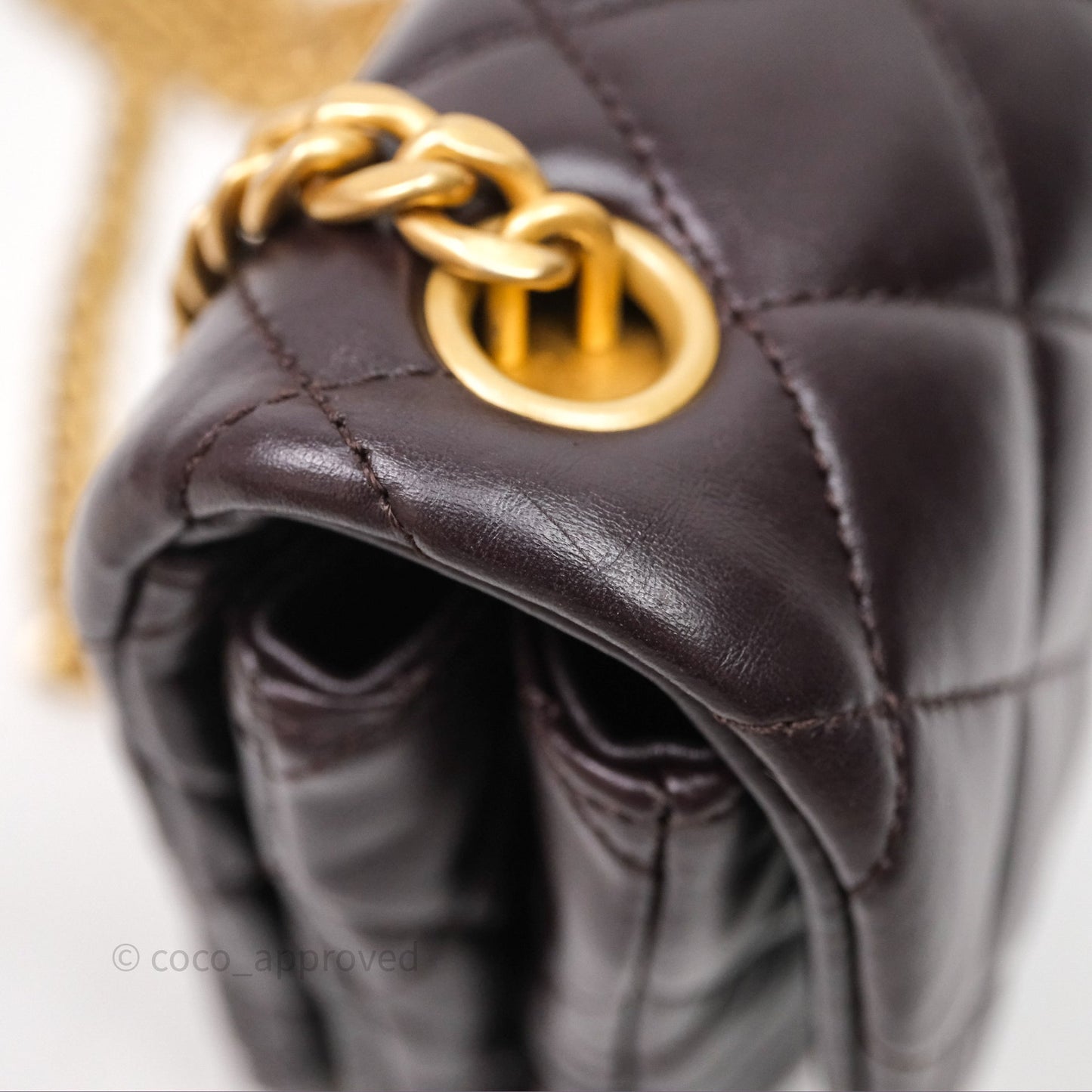 Chanel Small All Slide Adjustable Chain Flap Bag Dark Brown Lambskin Aged Gold Hardware