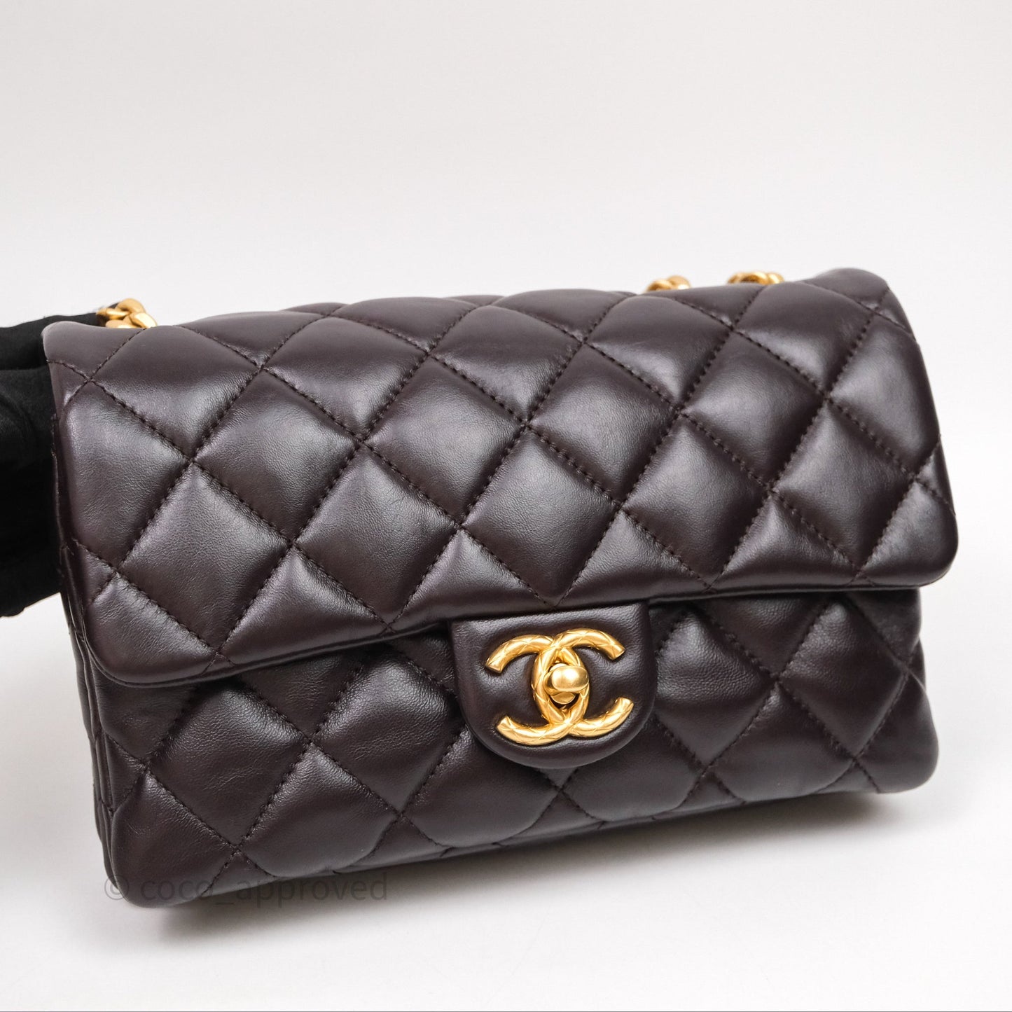 Chanel Small All Slide Adjustable Chain Flap Bag Dark Brown Lambskin Aged Gold Hardware