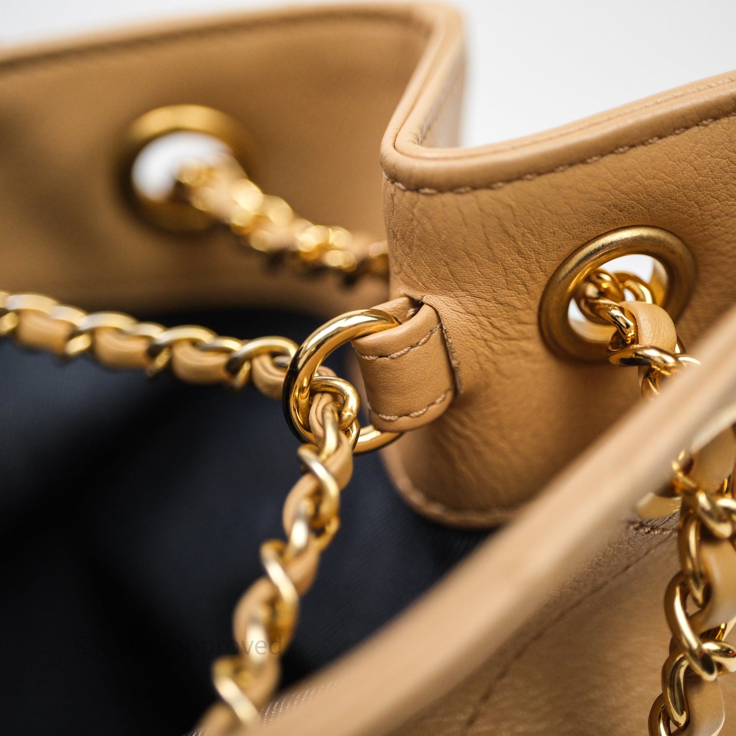 Chanel Drawstring Bucket Bag Beige Calfskin Mixed Hardware