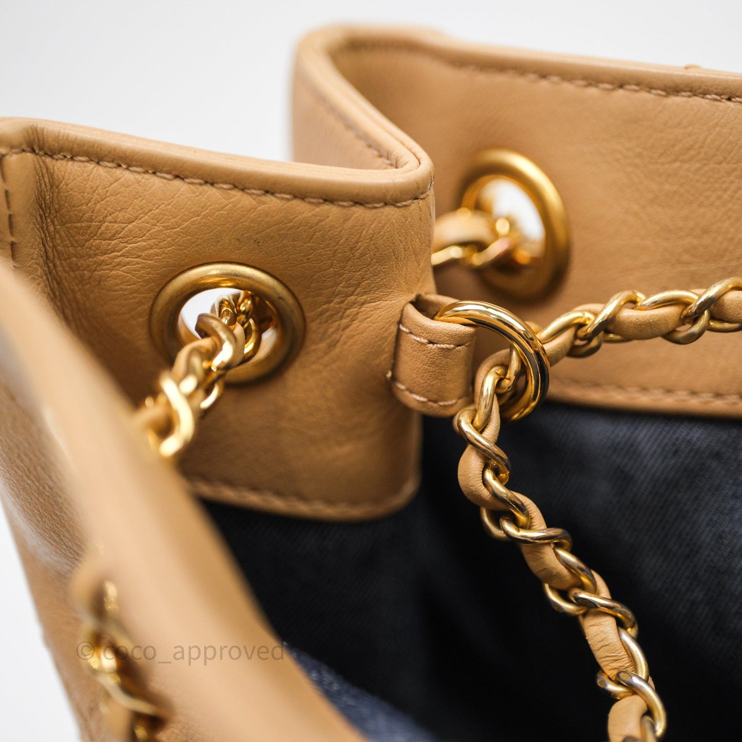 Chanel Drawstring Bucket Bag Beige Calfskin Mixed Hardware