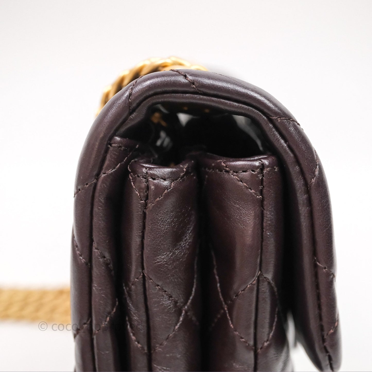 Chanel Small All Slide Adjustable Chain Flap Bag Dark Brown Lambskin Aged Gold Hardware