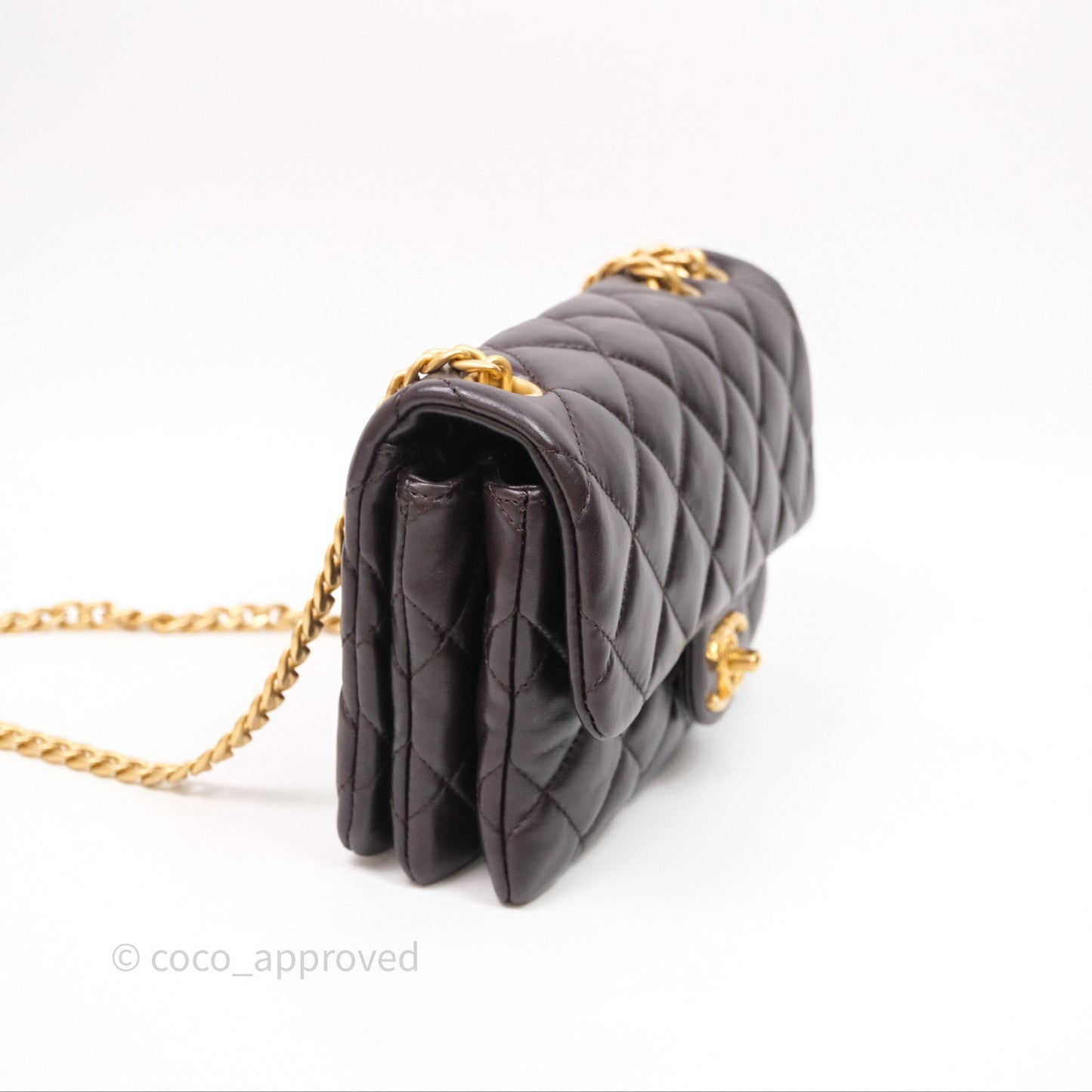 Chanel Small All Slide Adjustable Chain Flap Bag Dark Brown Lambskin Aged Gold Hardware