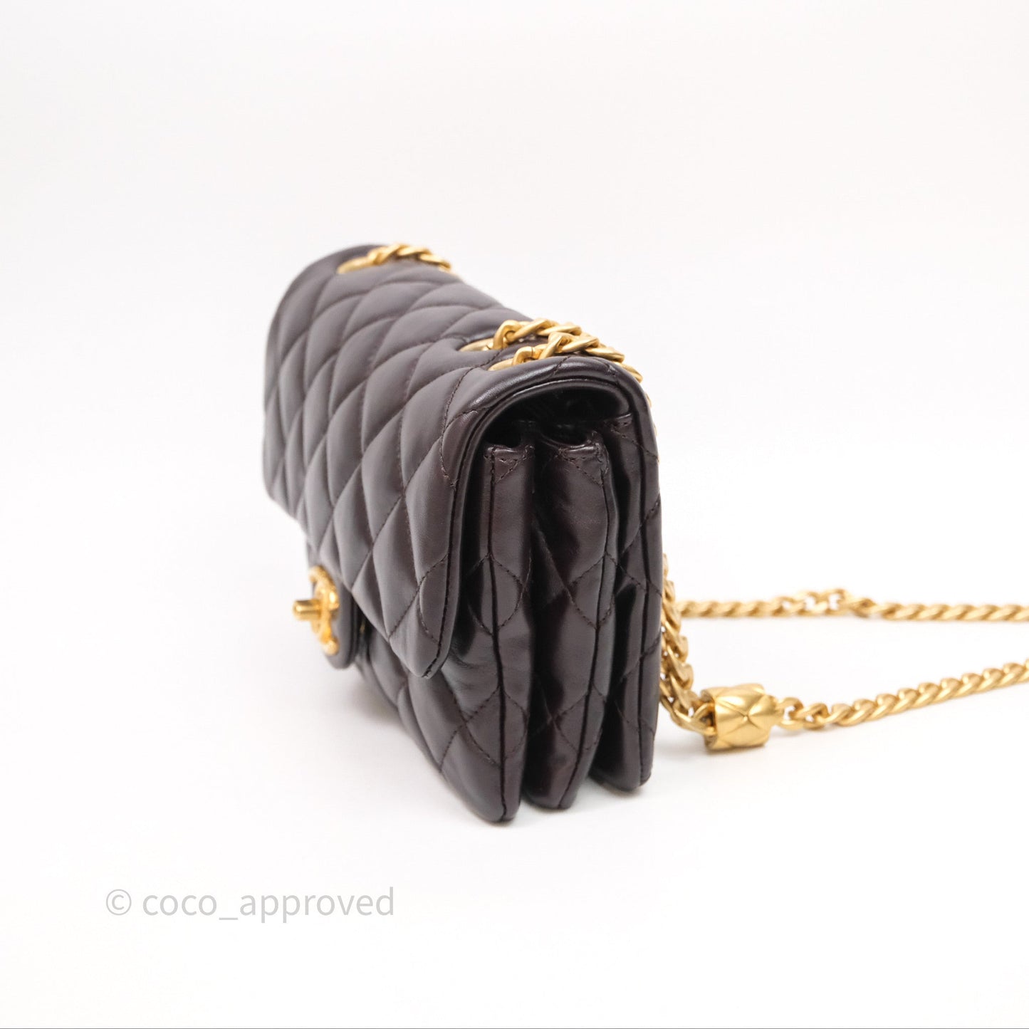 Chanel Small All Slide Adjustable Chain Flap Bag Dark Brown Lambskin Aged Gold Hardware
