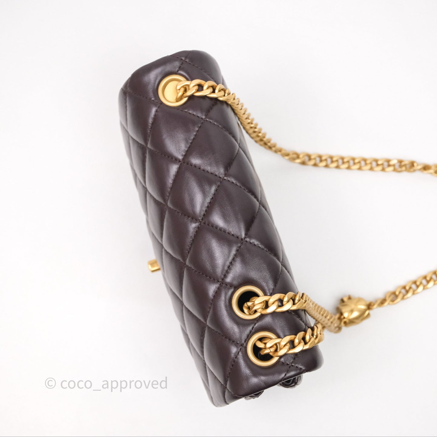 Chanel Small All Slide Adjustable Chain Flap Bag Dark Brown Lambskin Aged Gold Hardware