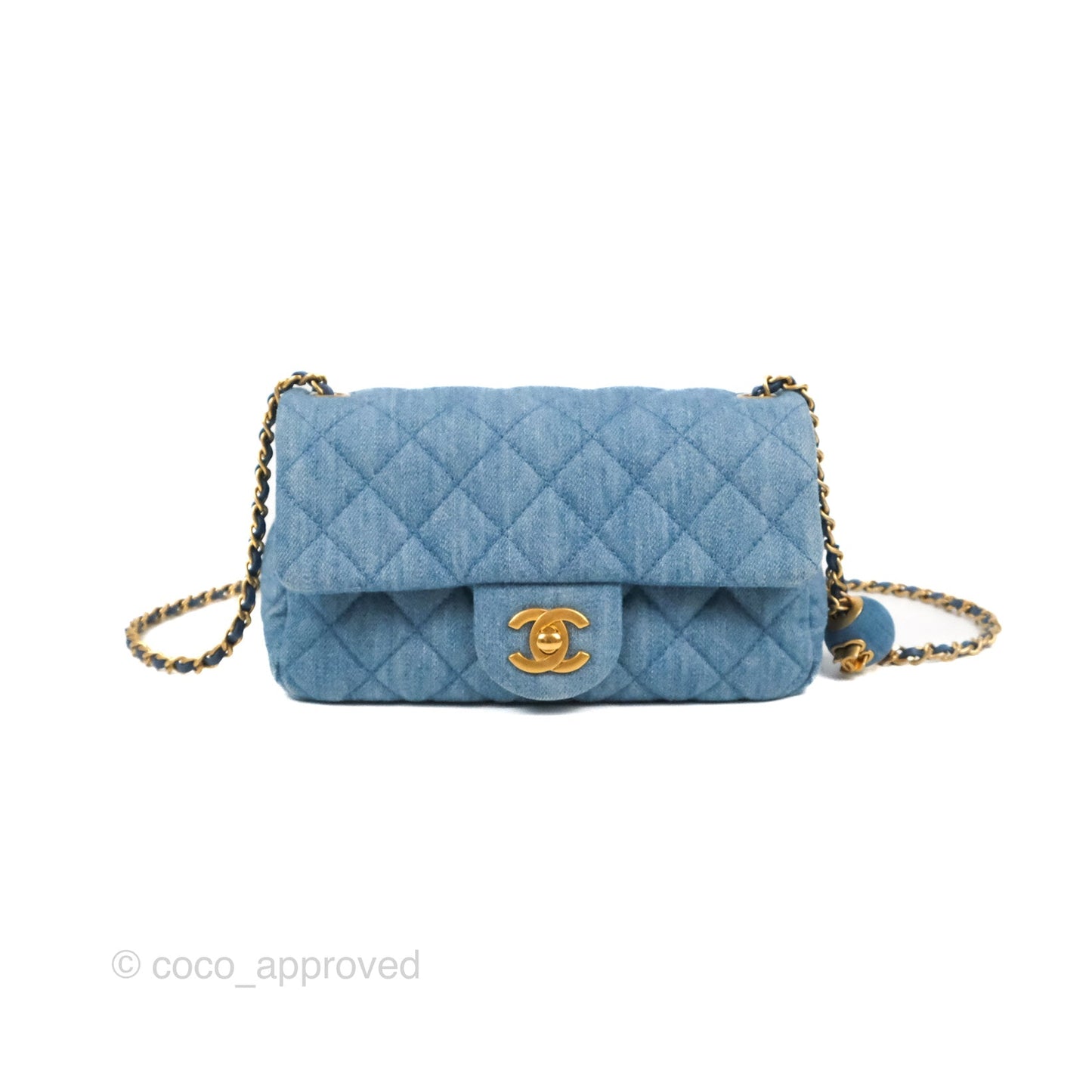 Chanel Mini Rectangular Pearl Crush Quilted Denim Aged Gold Hardware 22C