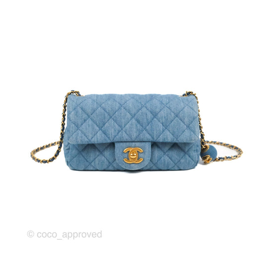 Chanel Mini Rectangular Pearl Crush Quilted Denim Aged Gold Hardware 22C