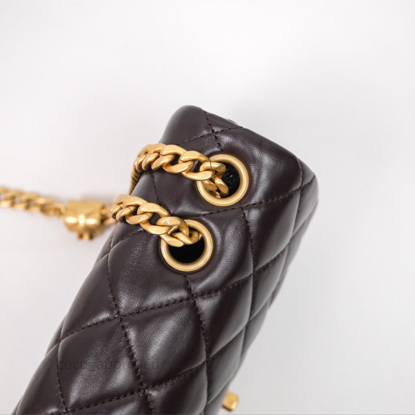 Chanel Small All Slide Adjustable Chain Flap Bag Dark Brown Lambskin Aged Gold Hardware