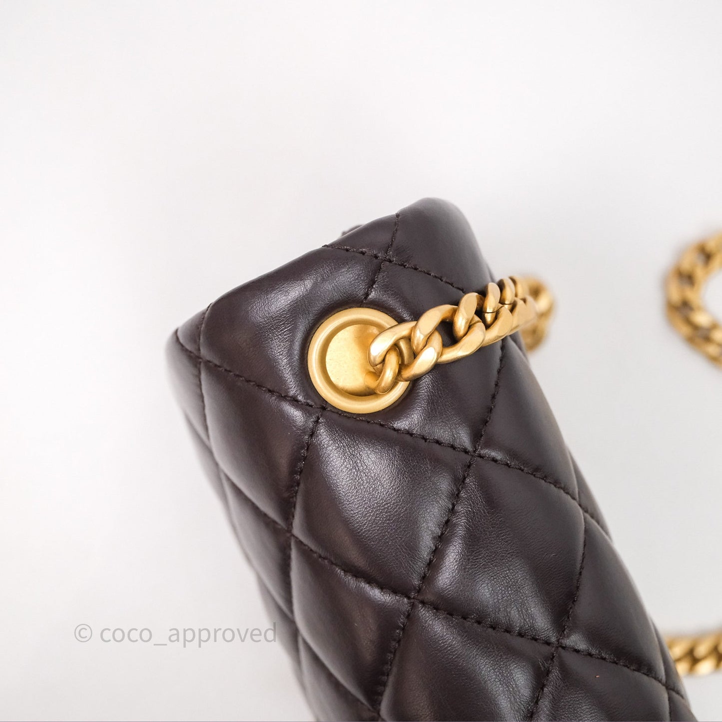 Chanel Small All Slide Adjustable Chain Flap Bag Dark Brown Lambskin Aged Gold Hardware