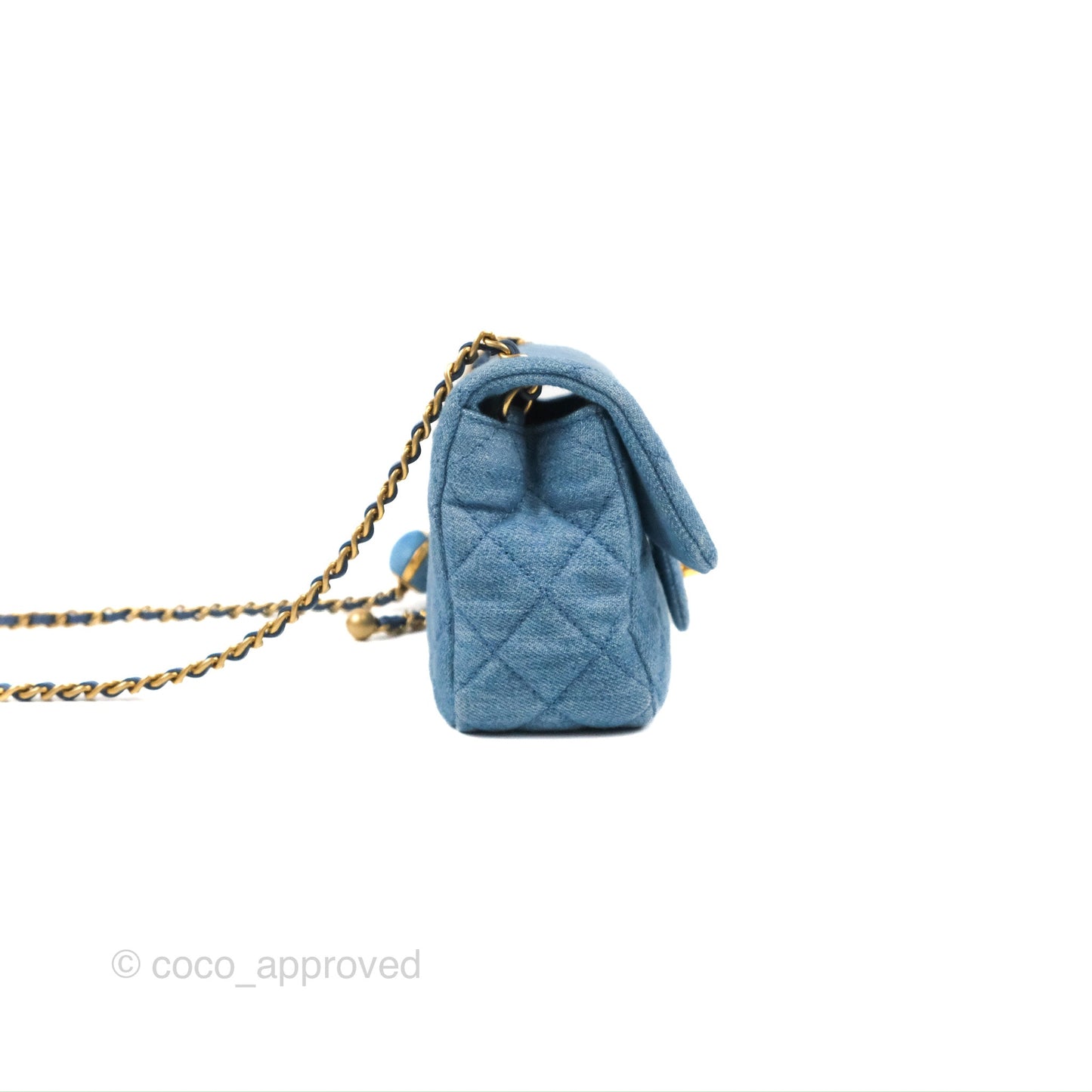 Chanel Mini Rectangular Pearl Crush Quilted Denim Aged Gold Hardware 22C