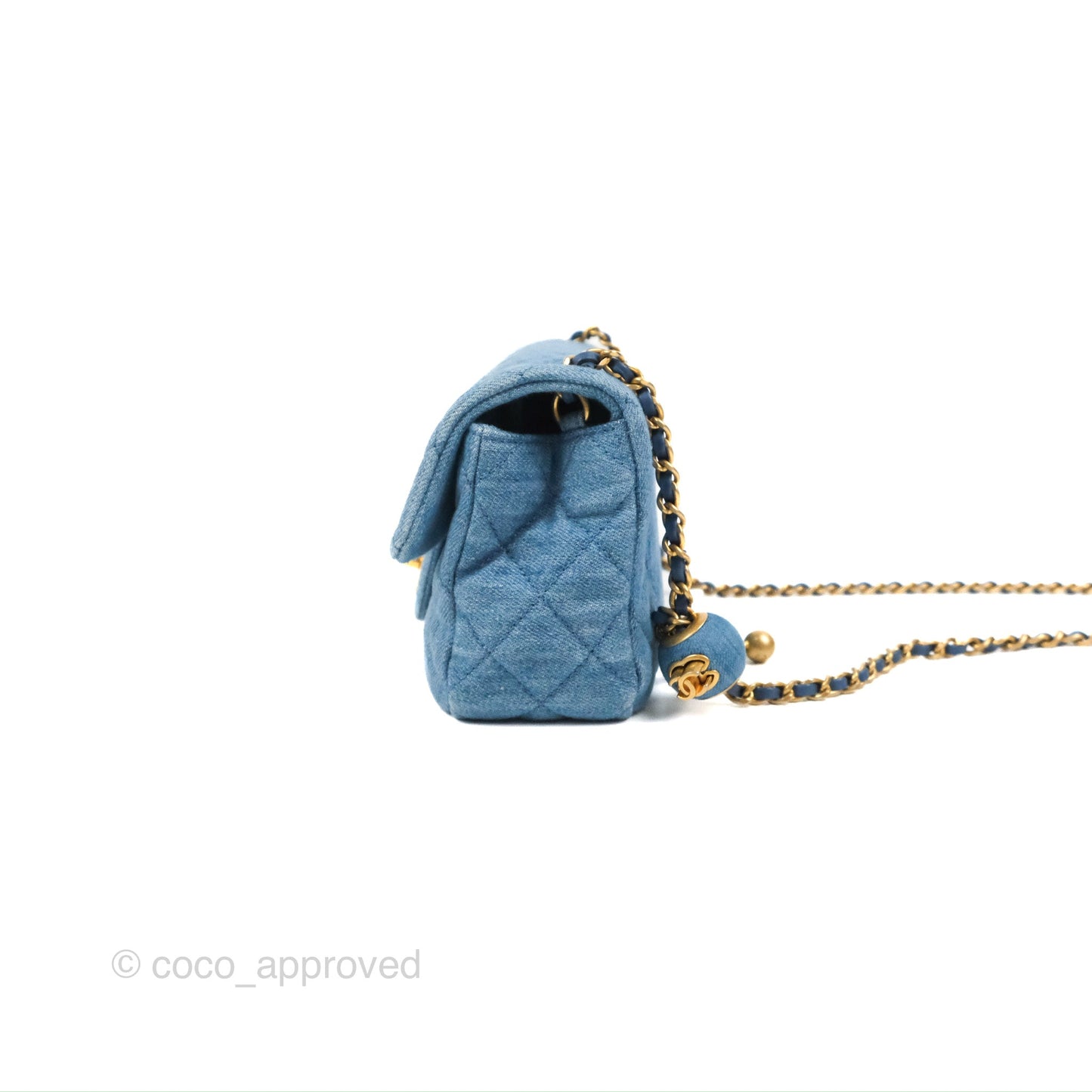 Chanel Mini Rectangular Pearl Crush Quilted Denim Aged Gold Hardware 22C