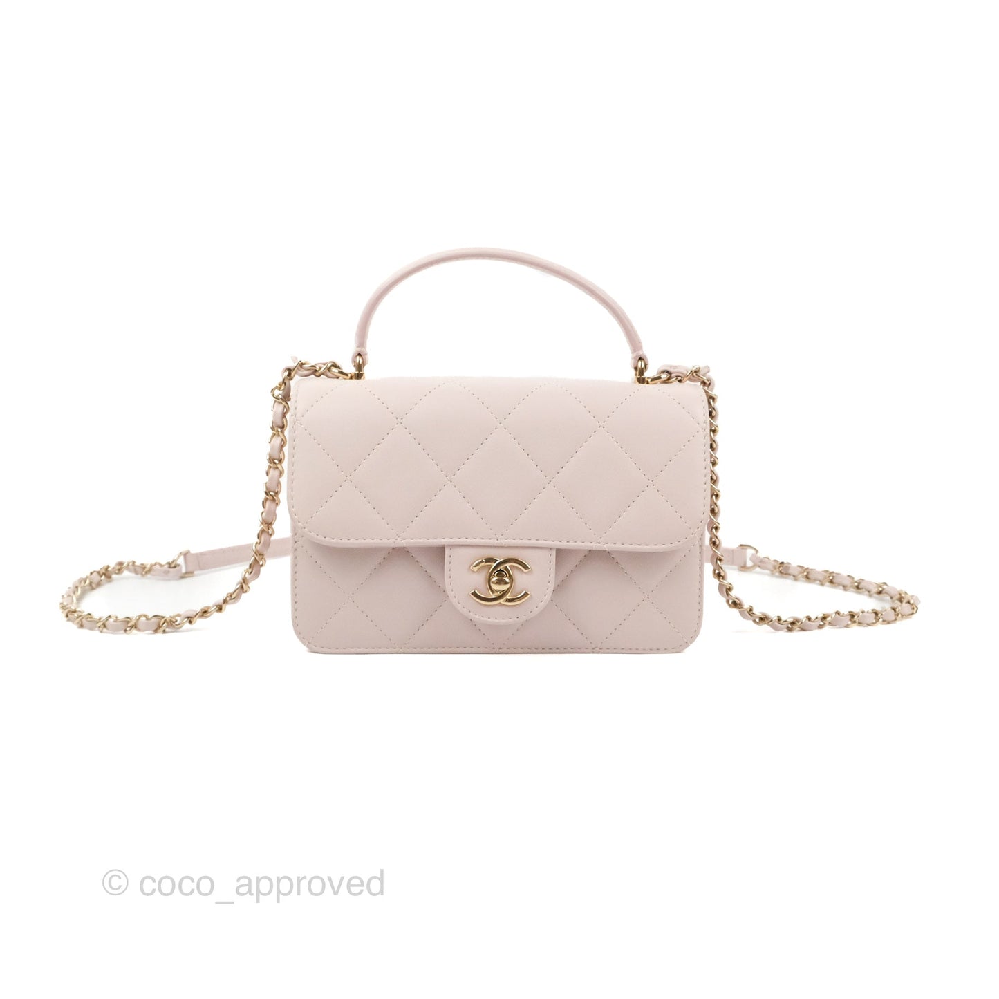 Chanel Small Coco Lady Quilted Flap Bag With Top Handle Light Pink Calfskin Gold Hardware