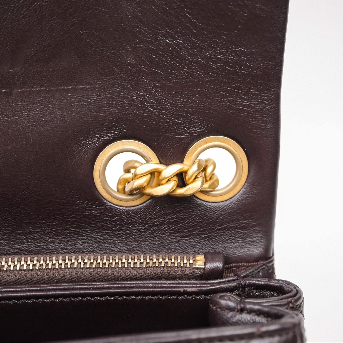 Chanel Small All Slide Adjustable Chain Flap Bag Dark Brown Lambskin Aged Gold Hardware