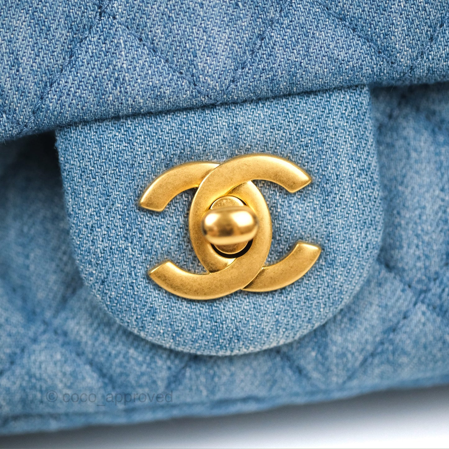 Chanel Mini Rectangular Pearl Crush Quilted Denim Aged Gold Hardware 22C