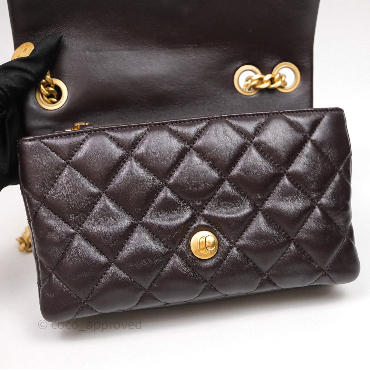 Chanel Small All Slide Adjustable Chain Flap Bag Dark Brown Lambskin Aged Gold Hardware
