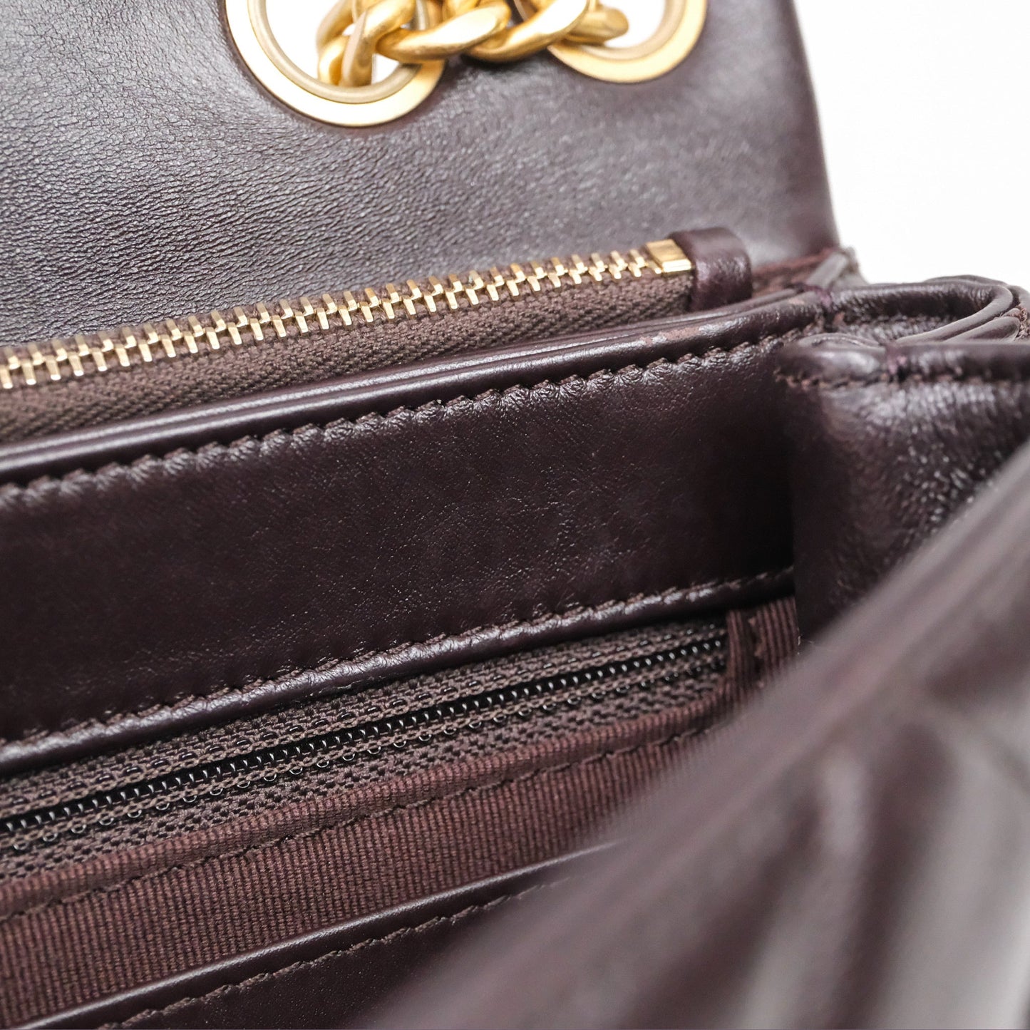 Chanel Small All Slide Adjustable Chain Flap Bag Dark Brown Lambskin Aged Gold Hardware